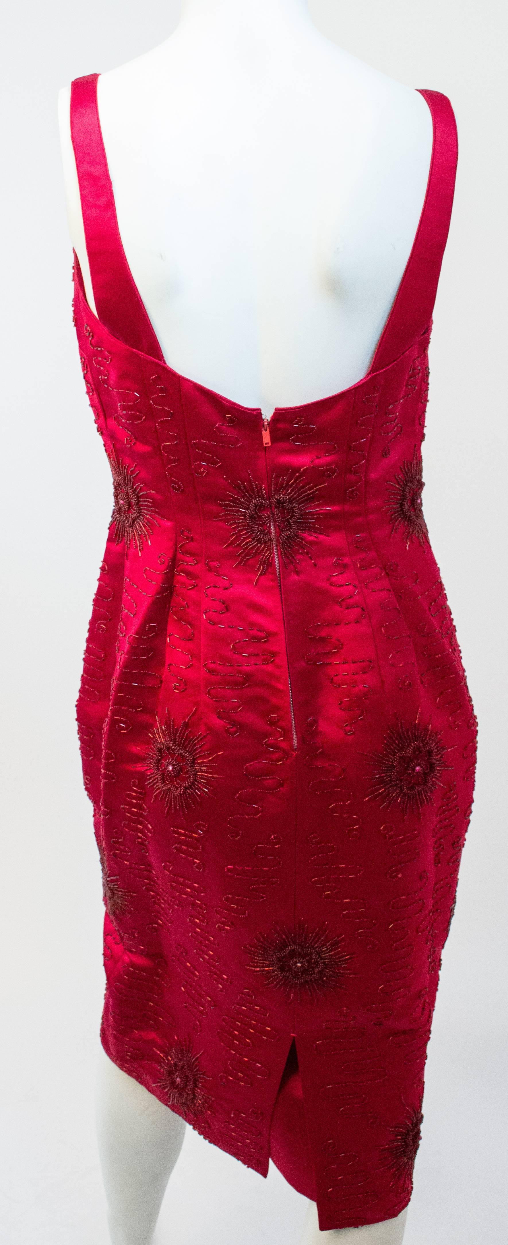 50s Red Beaded Evening Dress In Excellent Condition In San Francisco, CA