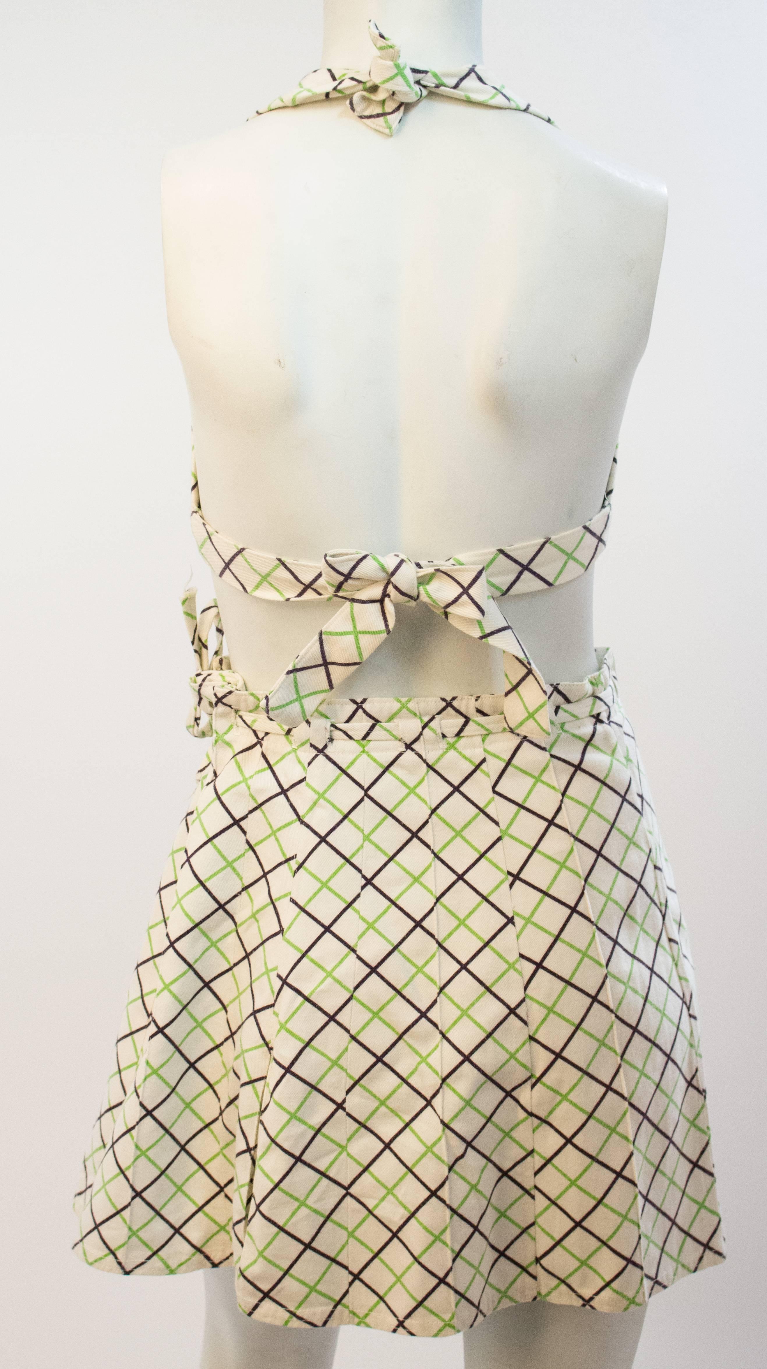 Late 1940s to early 1950s Plaid Two Piece cotton Sunsuit with halter top.