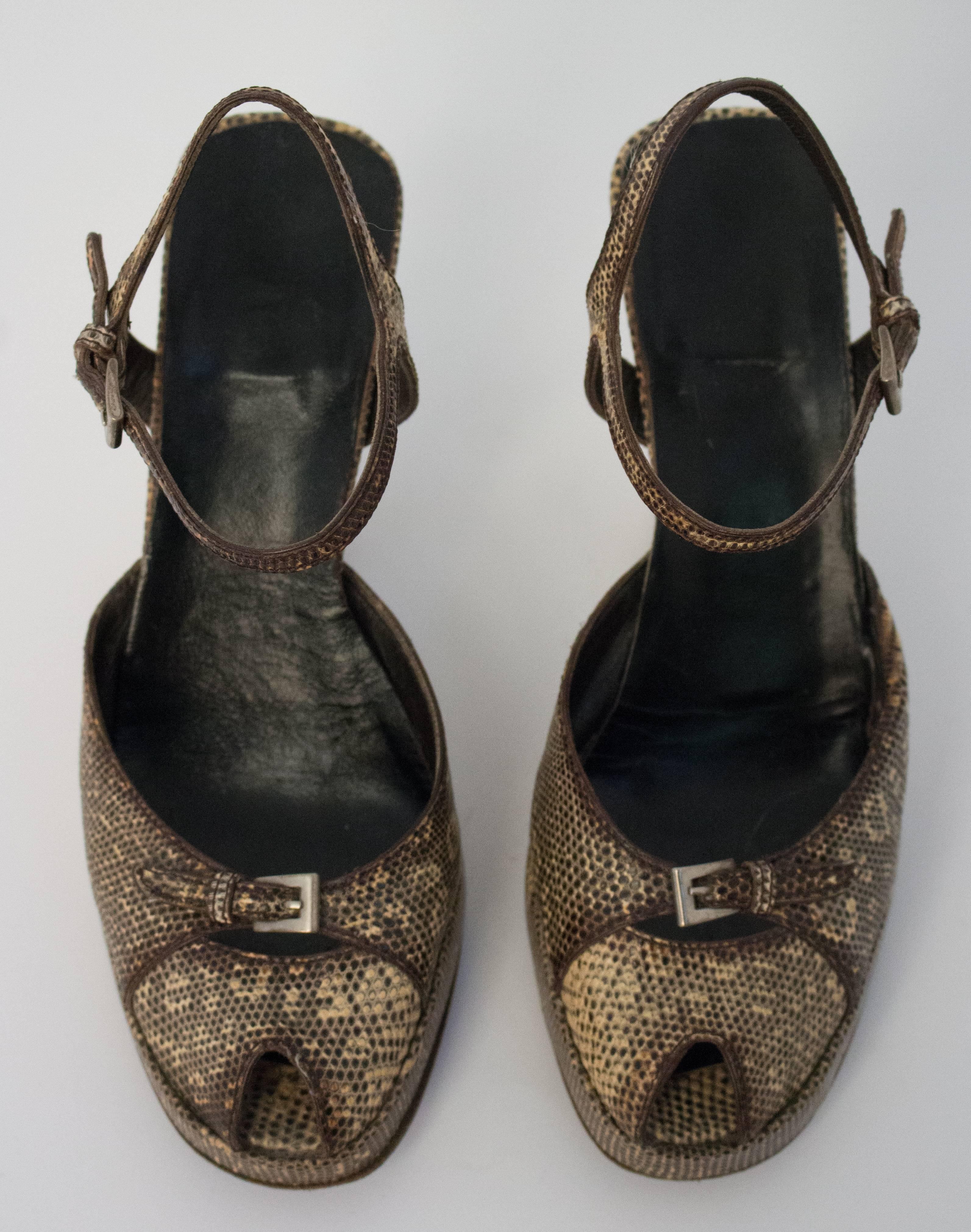 90s Prada Ringtail Lizard Platform Heels. Made in Italy, marked size 35.5. 