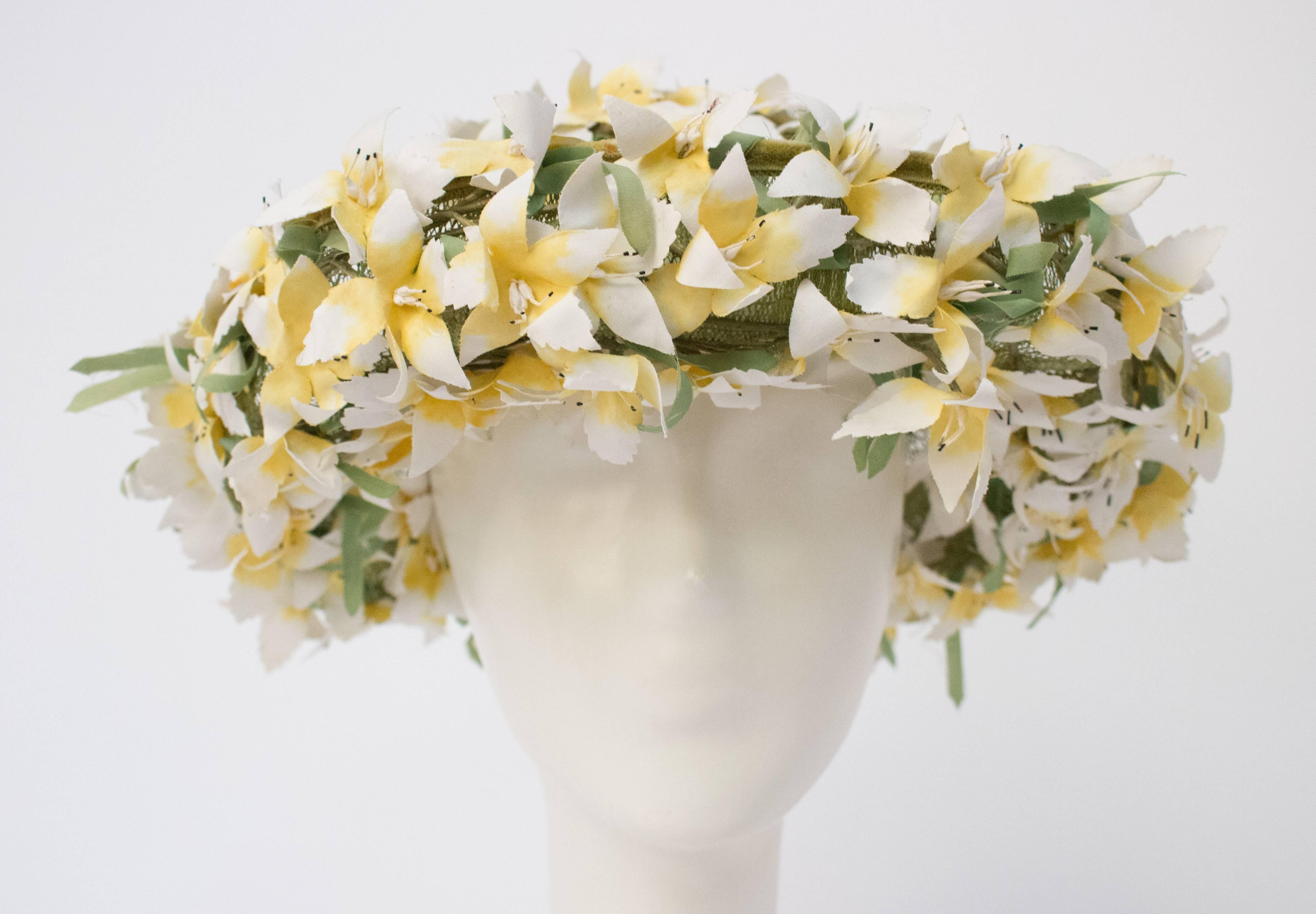 Beige 60s Yellow Floral Hat