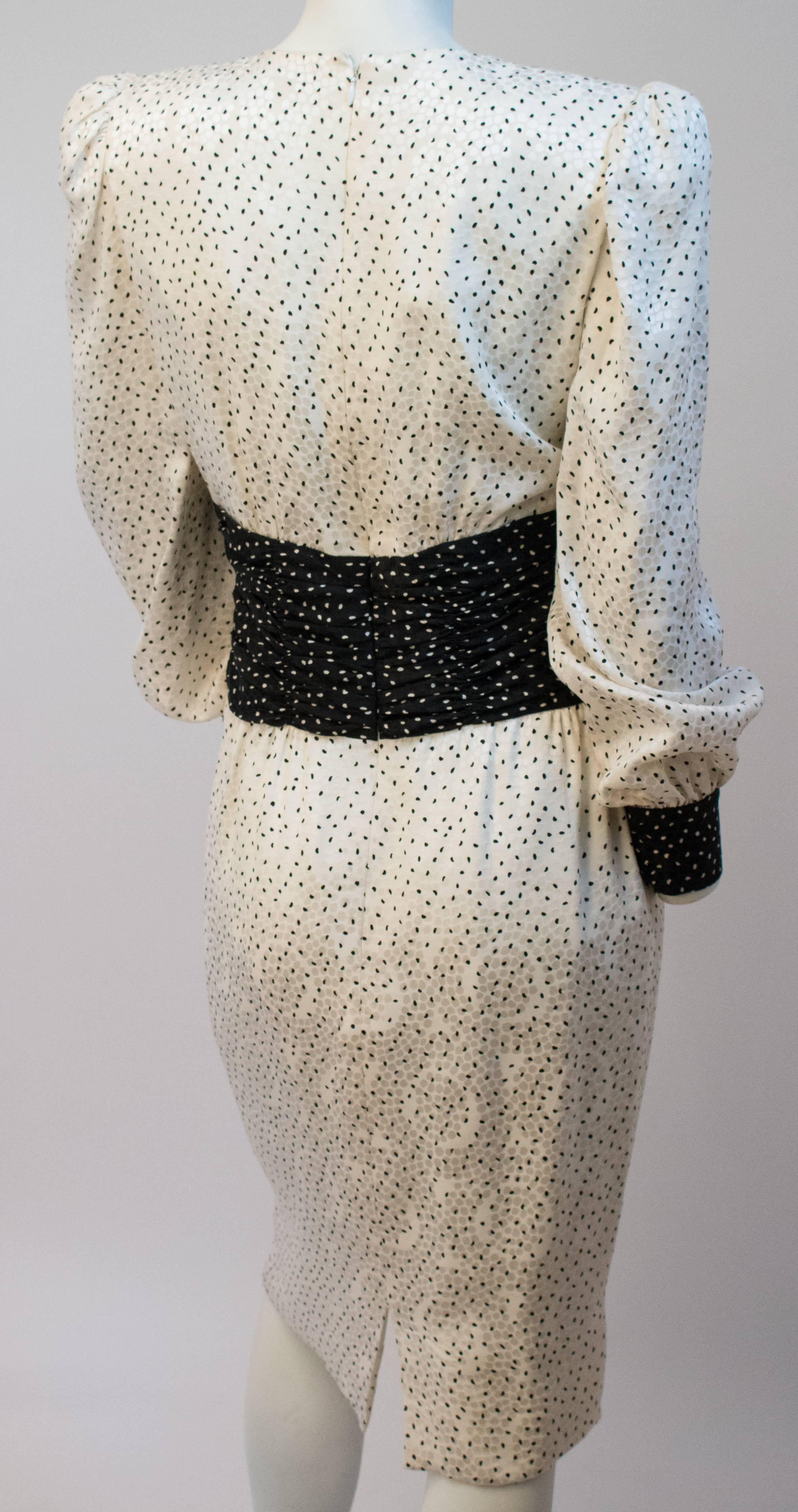 Beige 80s Carolina Herrera Dot Dress