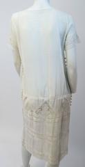 20s White Cotton Day Dress w/ Pintucks & Lace