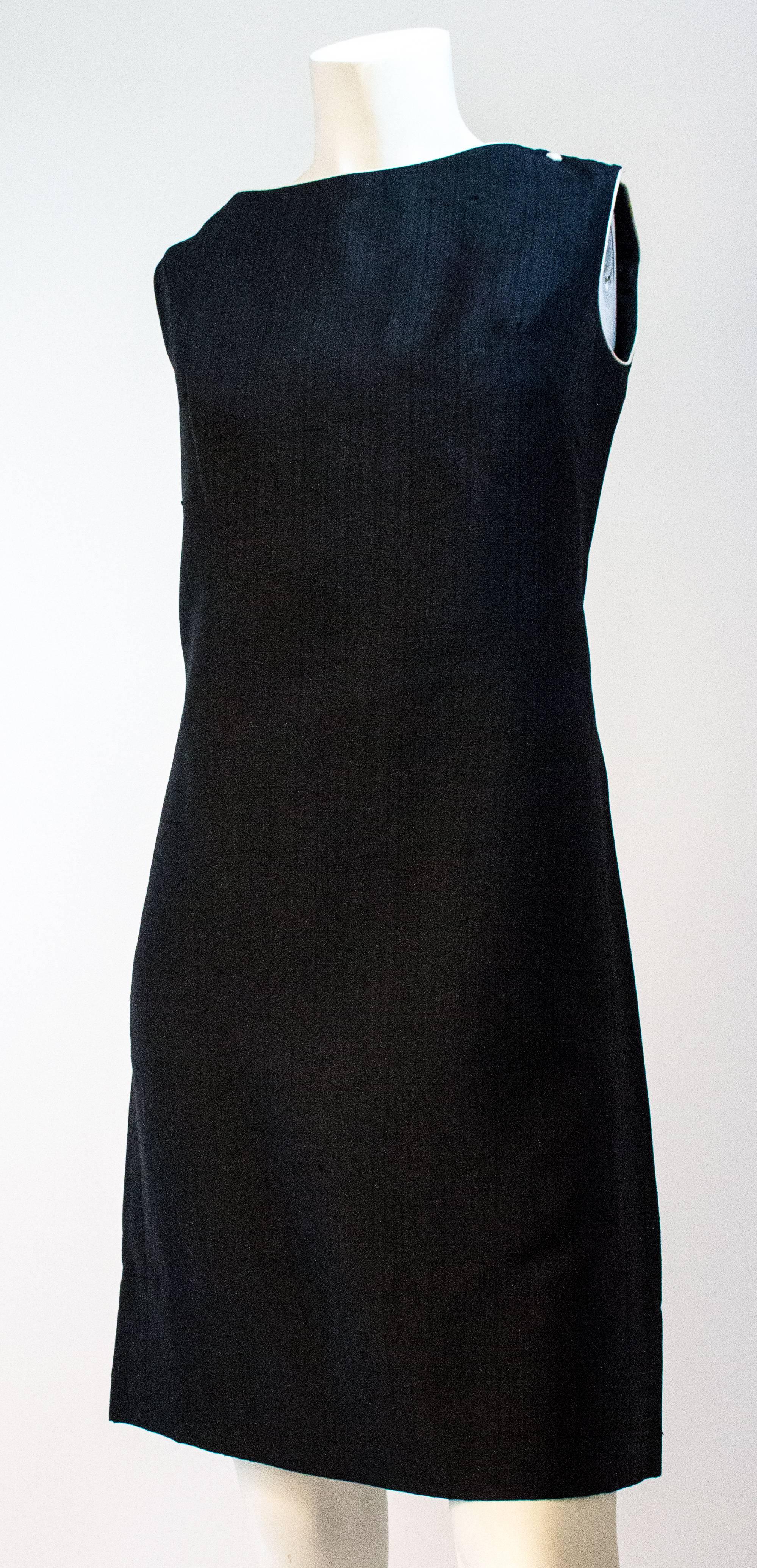 60s Noil Dress w/ Kerchief. Decorative faux button closures at shoulder. Back zip closure. 