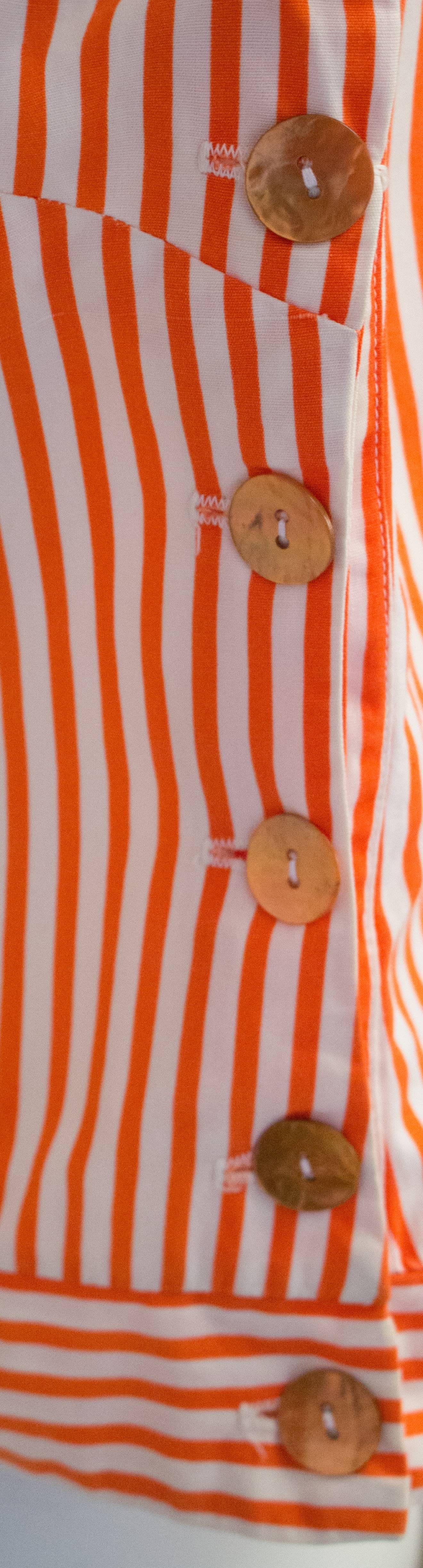 Beige 60s Orange and White Striped Sailor Top.