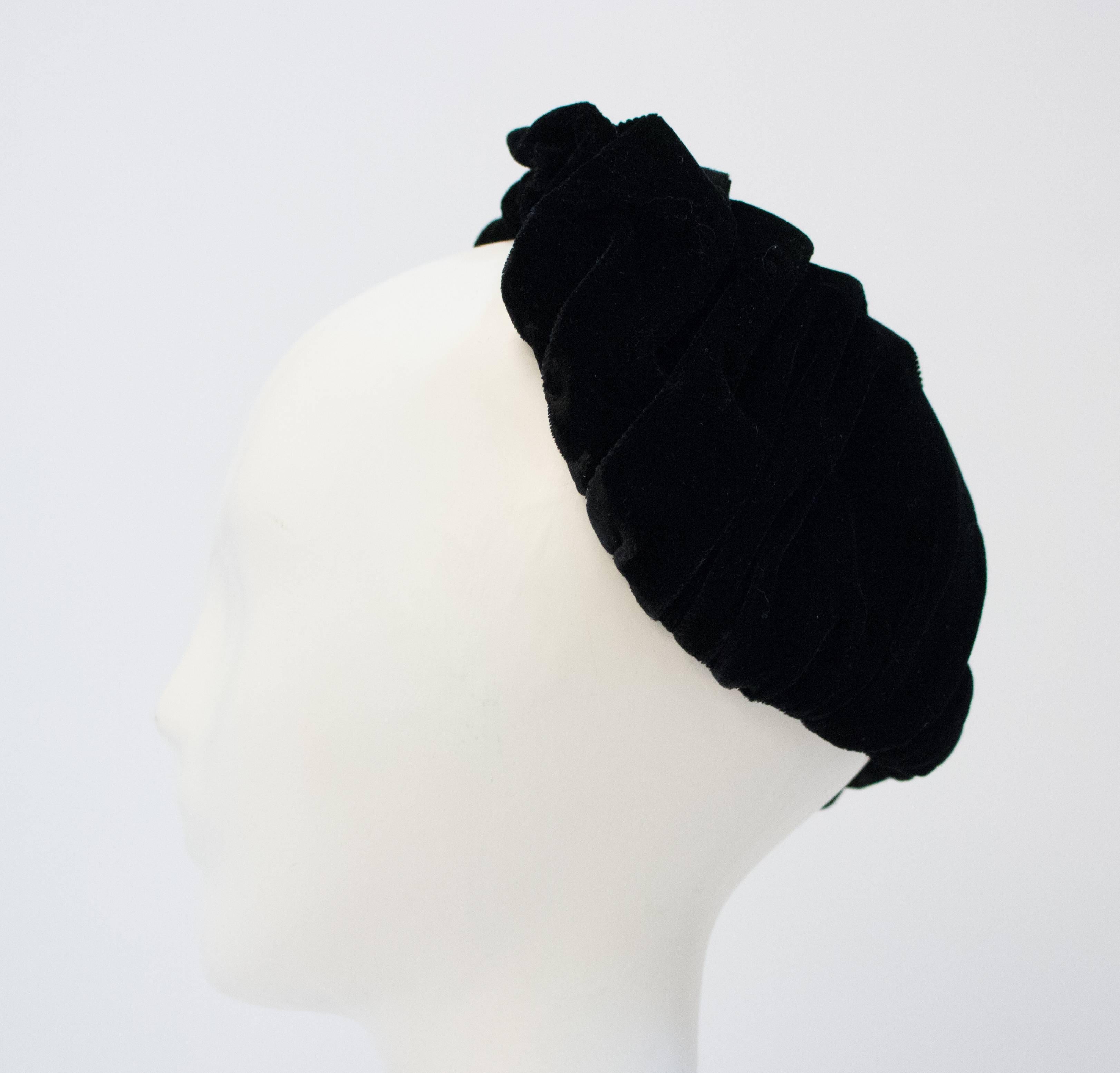 Women's 50s Ruched Velvet Hat w/ Rhinestone Detail