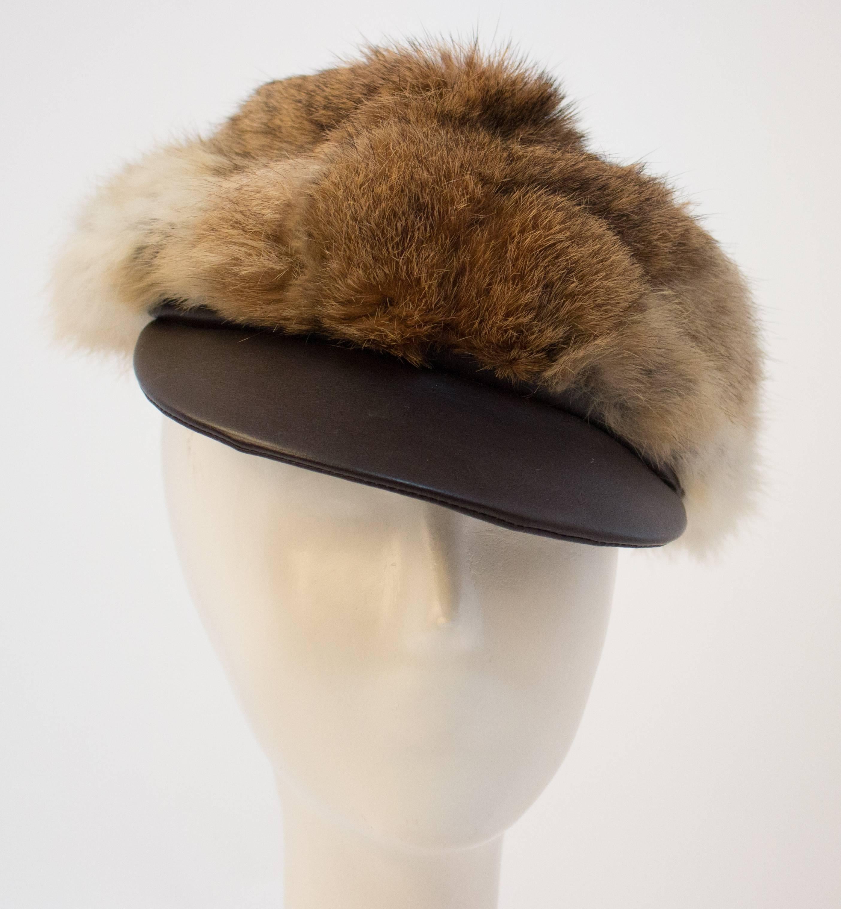 60s Cap Leather and Rabbit Fur  In Excellent Condition In San Francisco, CA