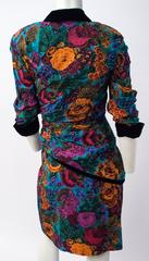 80s Oscar de La Renta Bouquet Dress with Black Velvet Trim