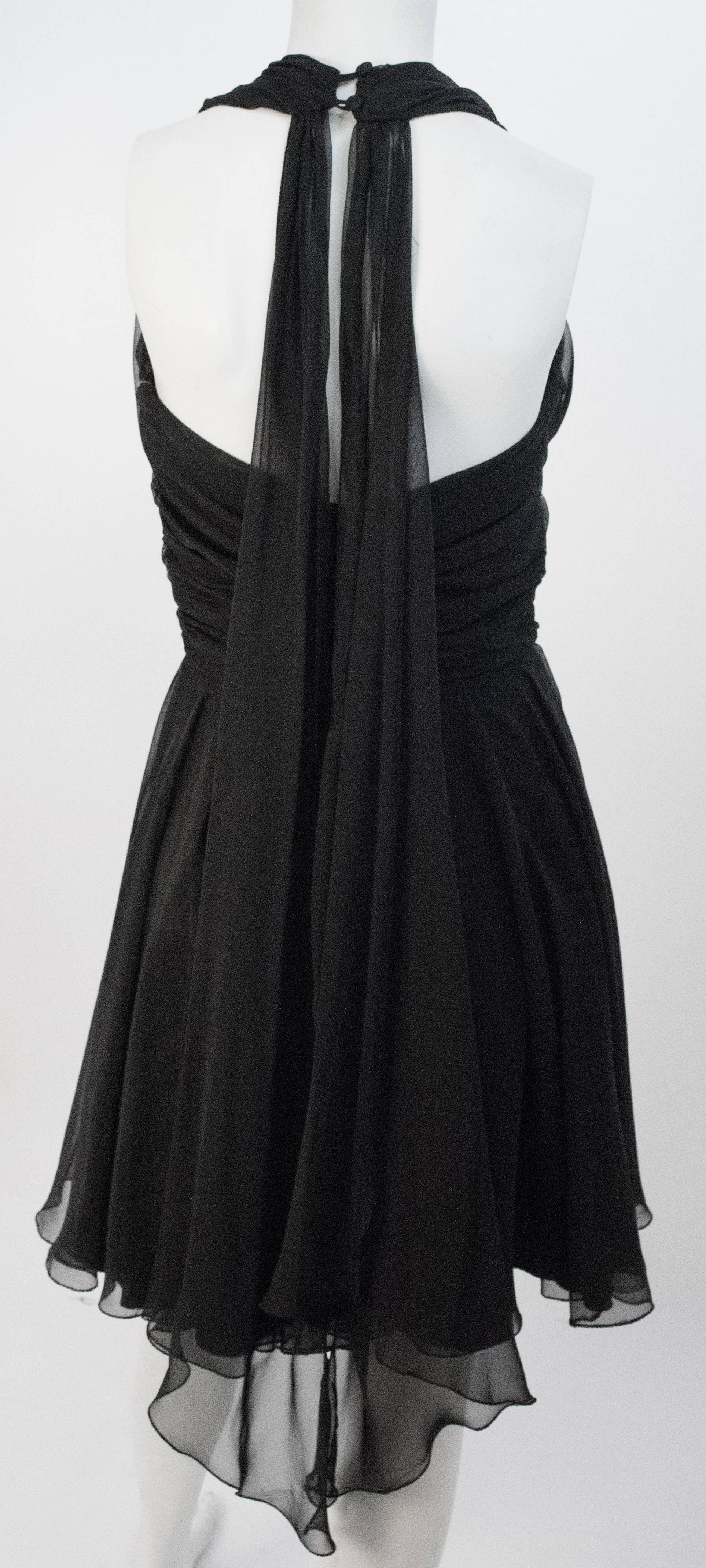 black chiffon halter mini dress