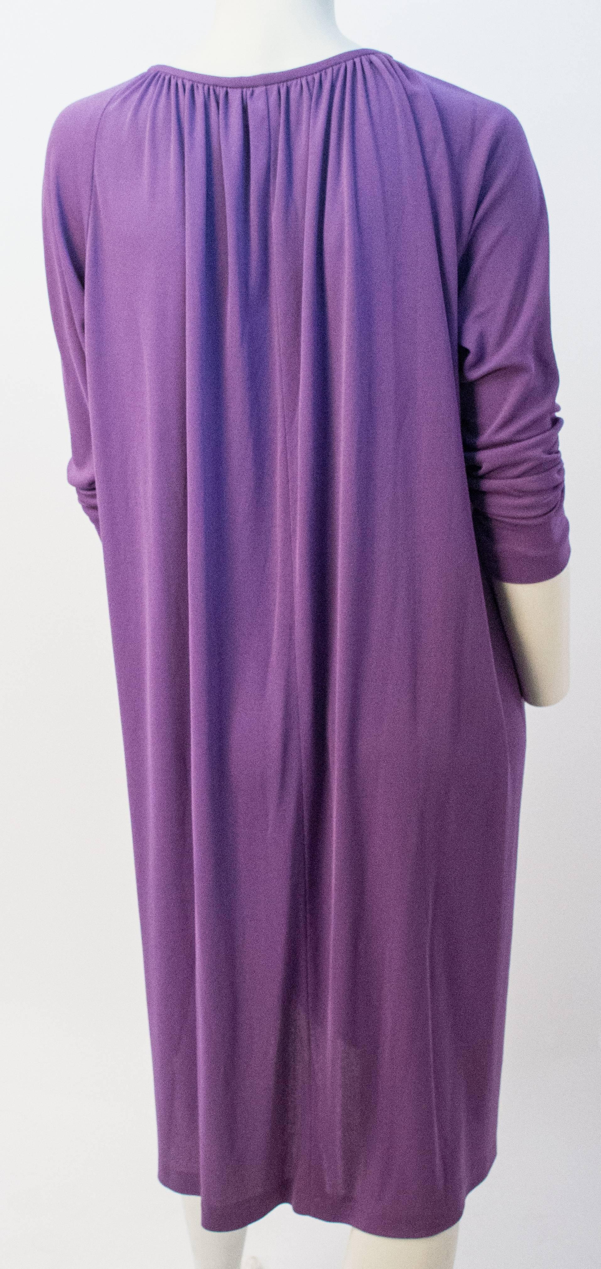 70s Diane Von Furstenberg Long Sleeve Purple Dress In Excellent Condition For Sale In San Francisco, CA