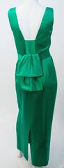 60s Emerald Green Satin Column Gown With Sash and Bolero