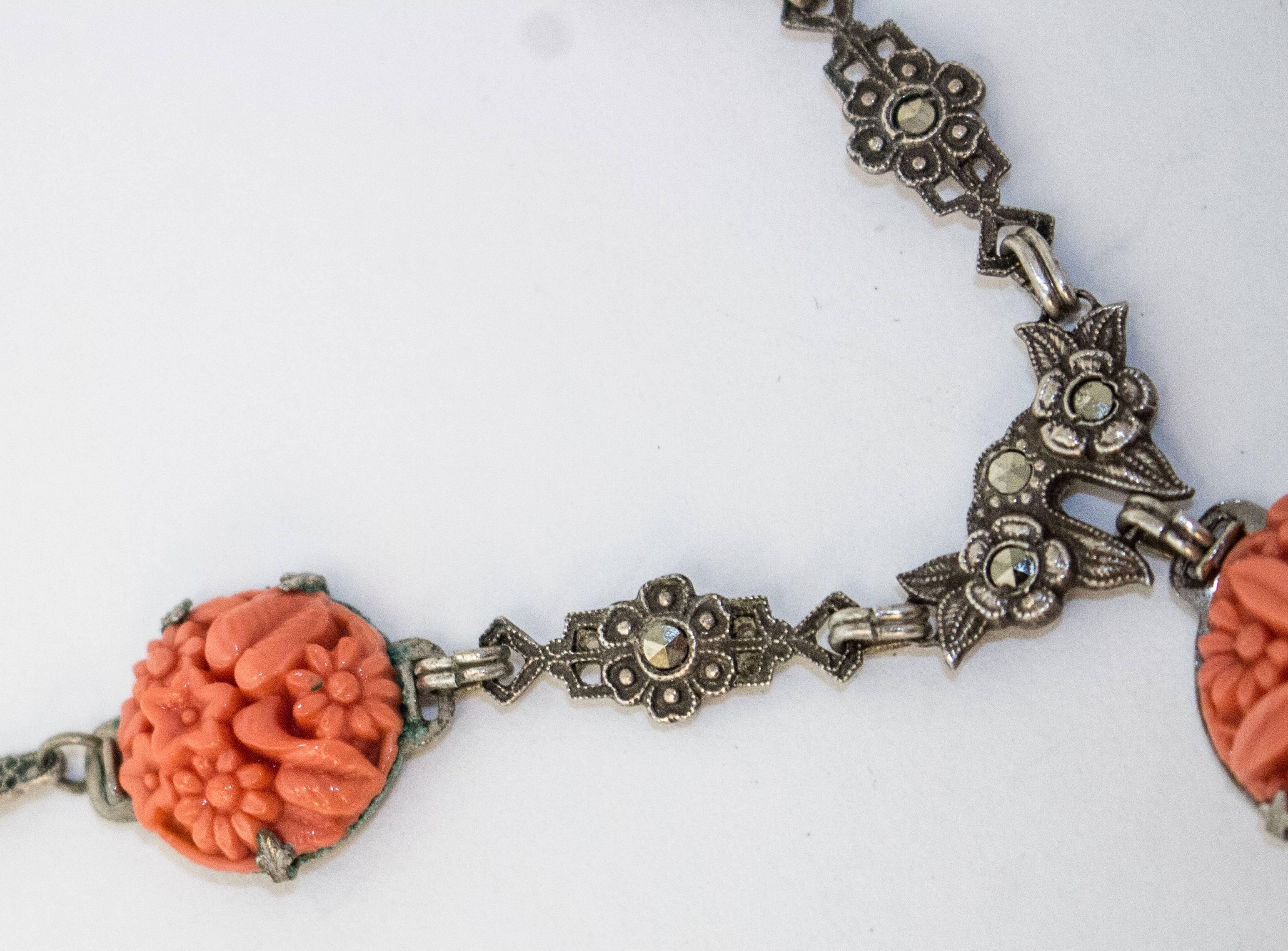 1930s Orange and Silver Necklace In Excellent Condition In San Francisco, CA