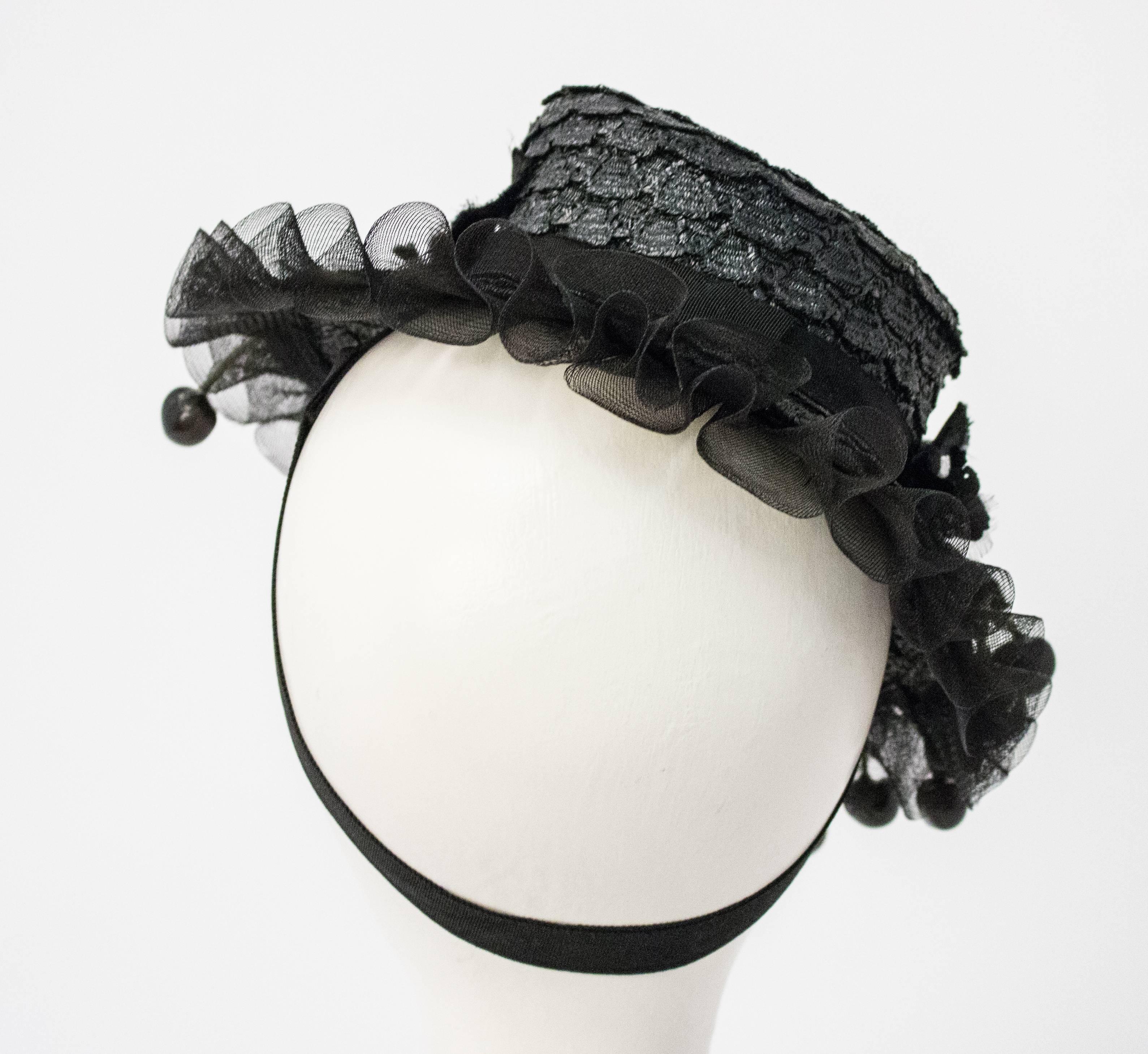 Women's 40s Black Straw Hat  For Sale