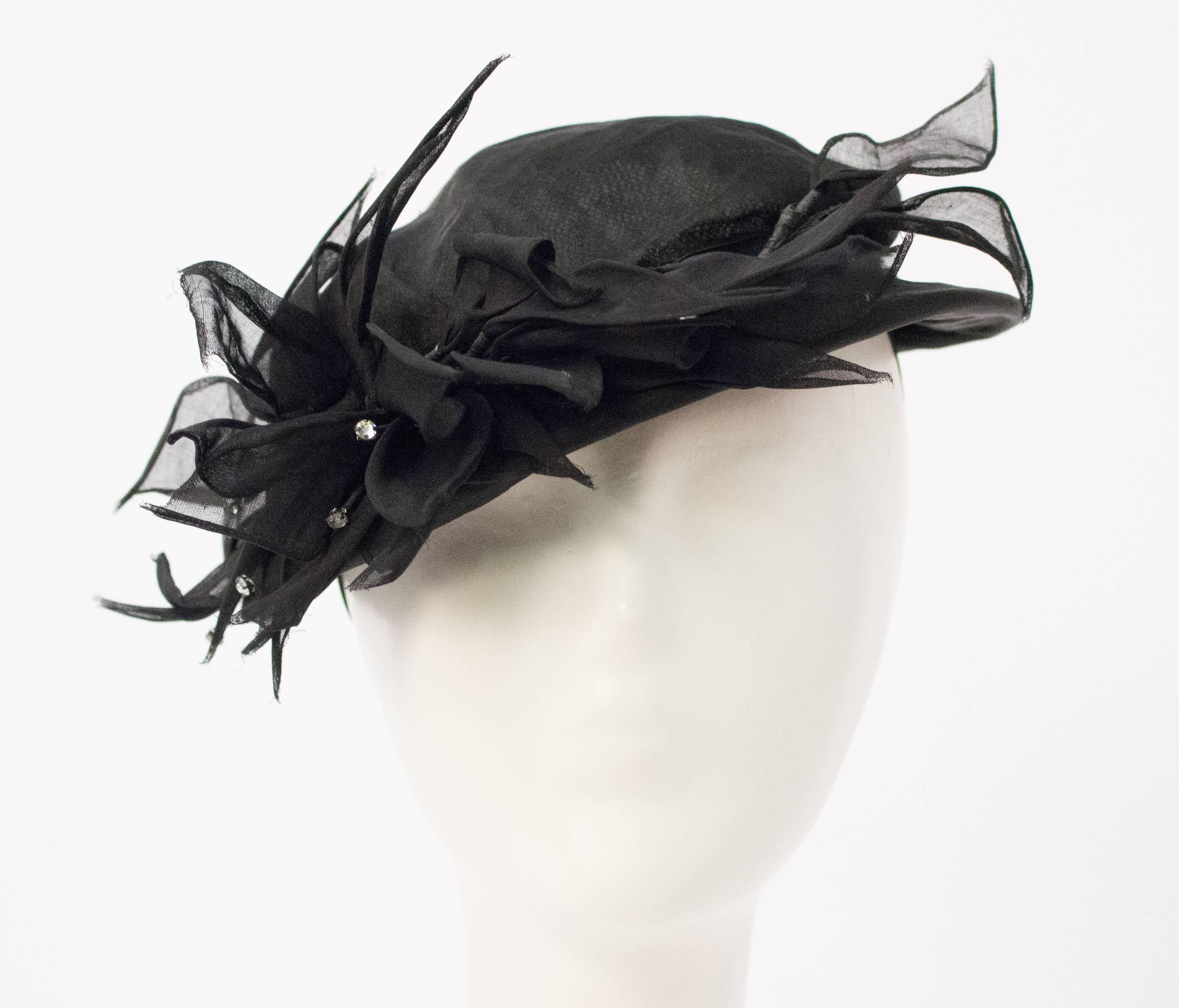 50s Black Tulle Hat In Excellent Condition In San Francisco, CA