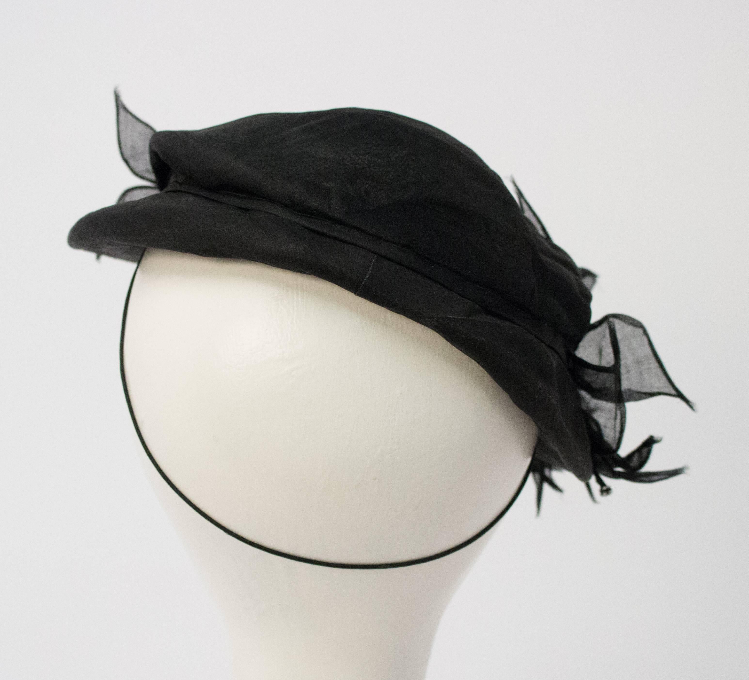 50s Black Tulle Hat 1