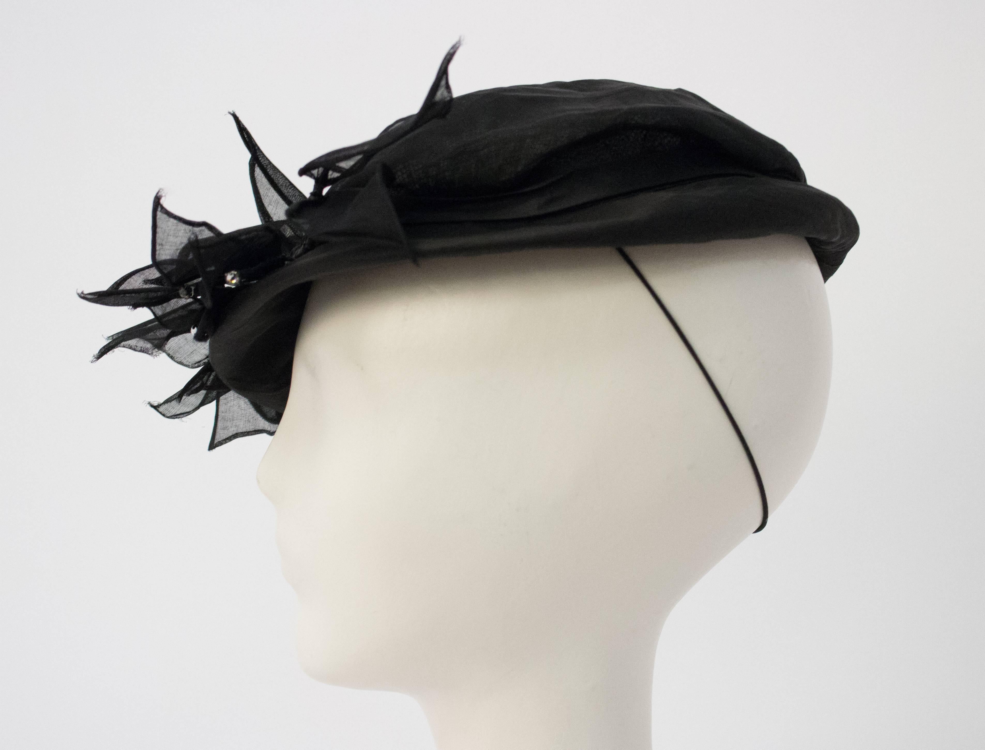50s Black Tulle Hat 2