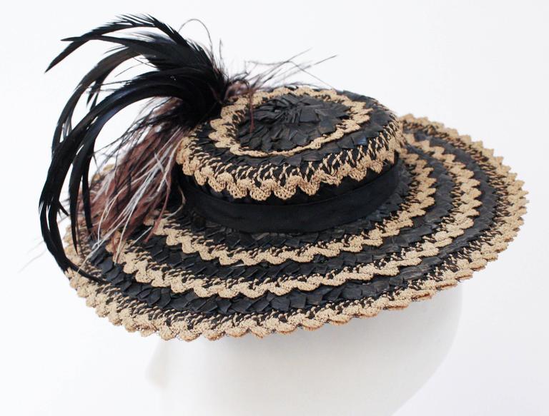 40s Straw Toy Hat w/ Feathers For Sale at 1stdibs