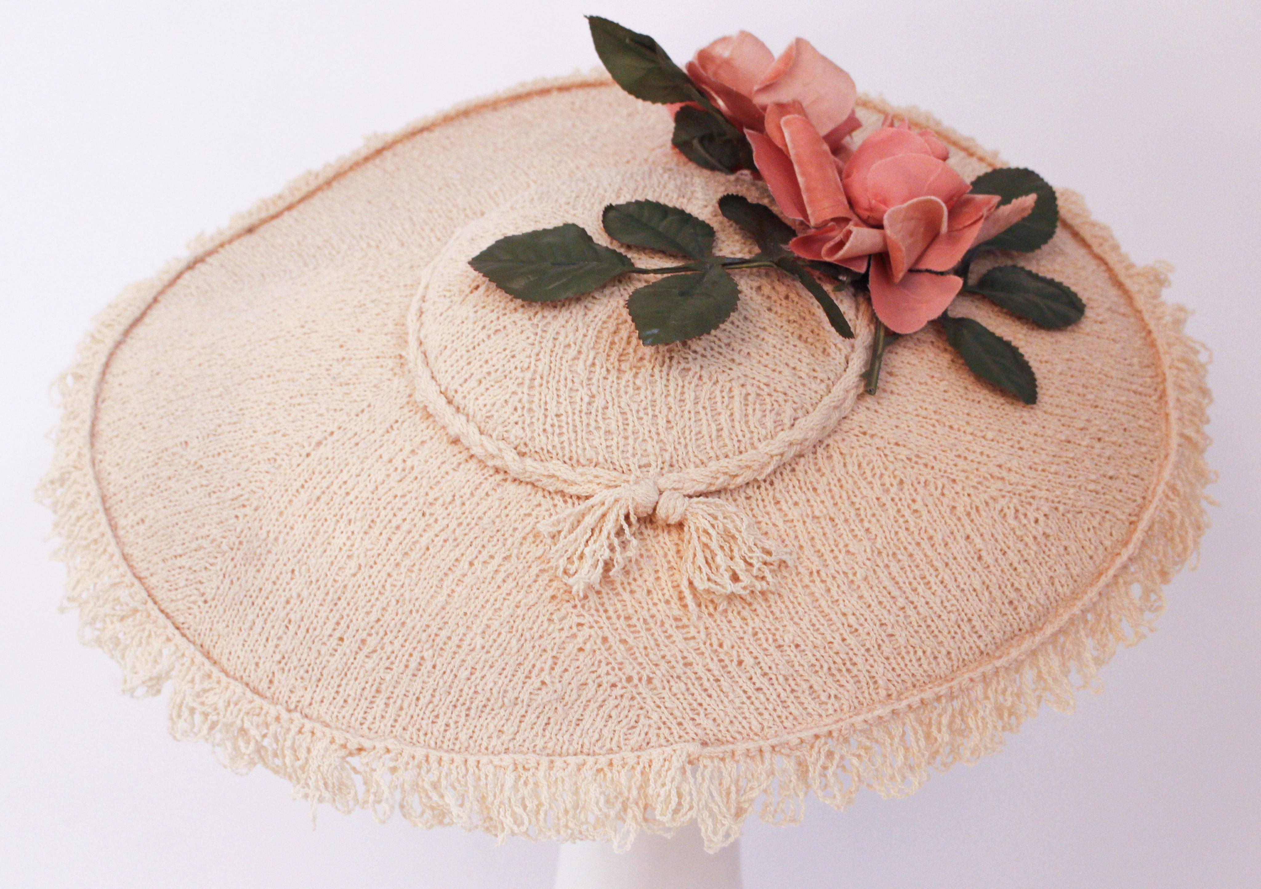 Women's 50s Wide Brim Hat w/ Roses