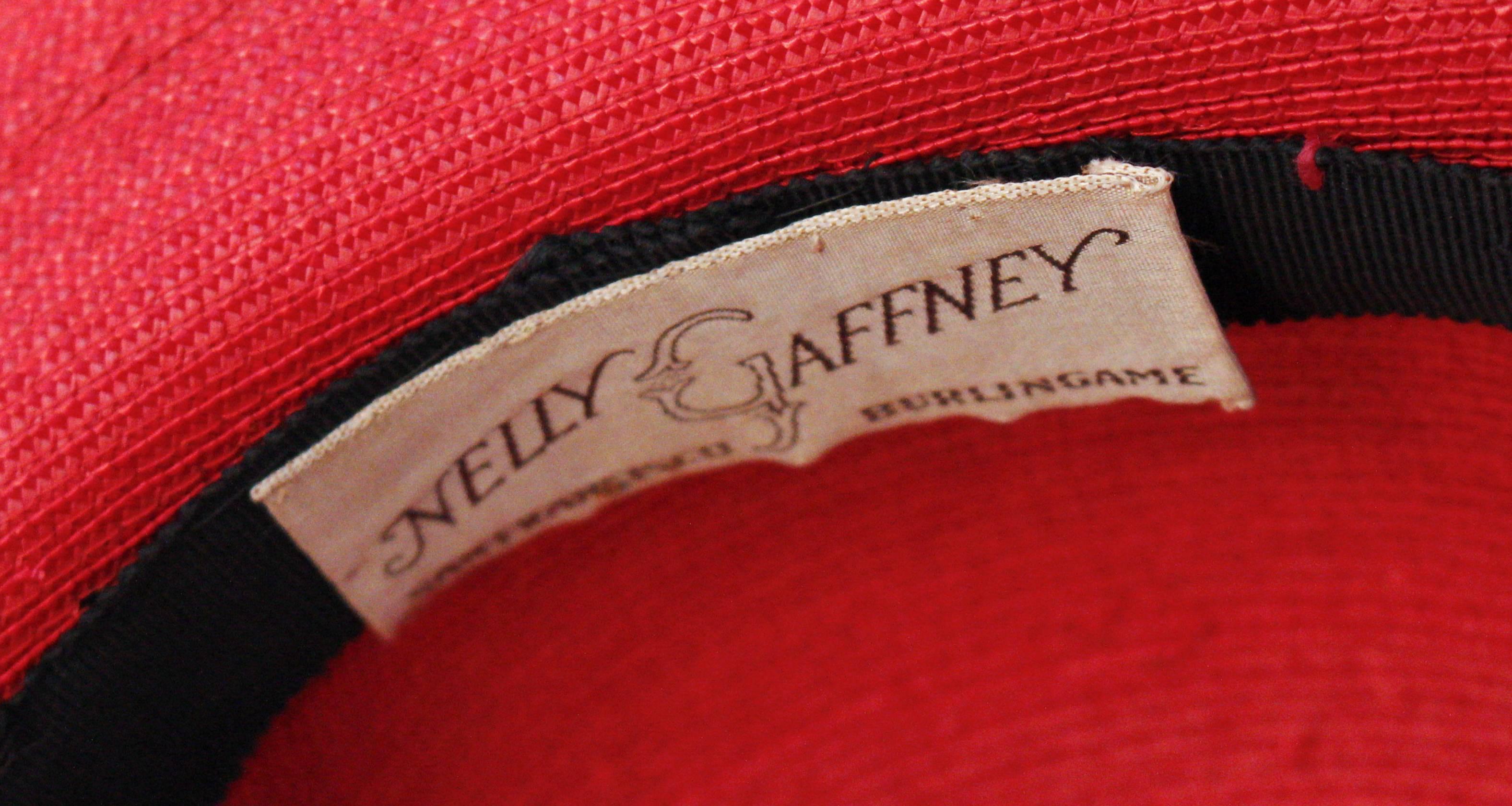 1950s Red Wide Brim Hat w/ Velvet Detail 1