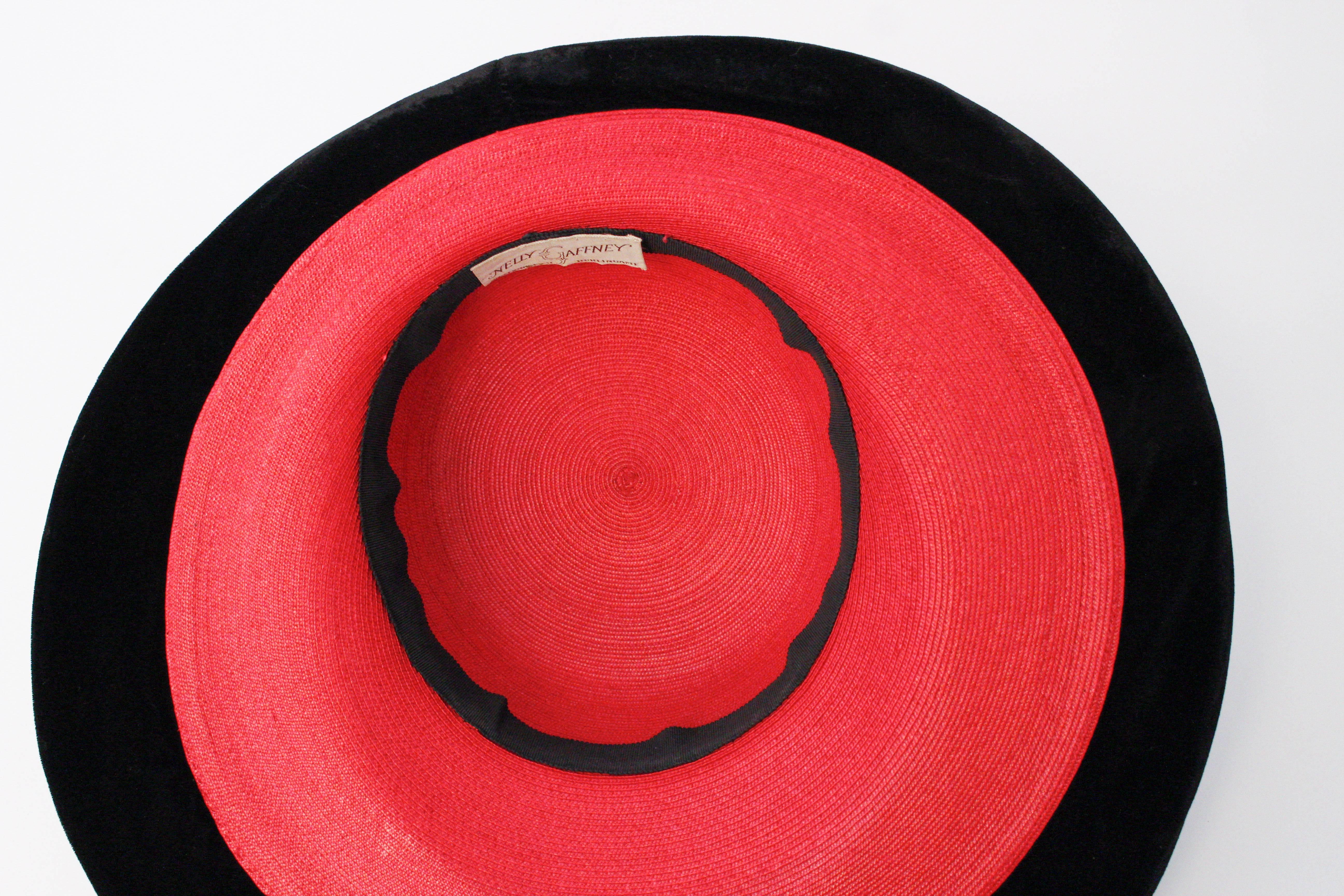 Women's 1950s Red Wide Brim Hat w/ Velvet Detail