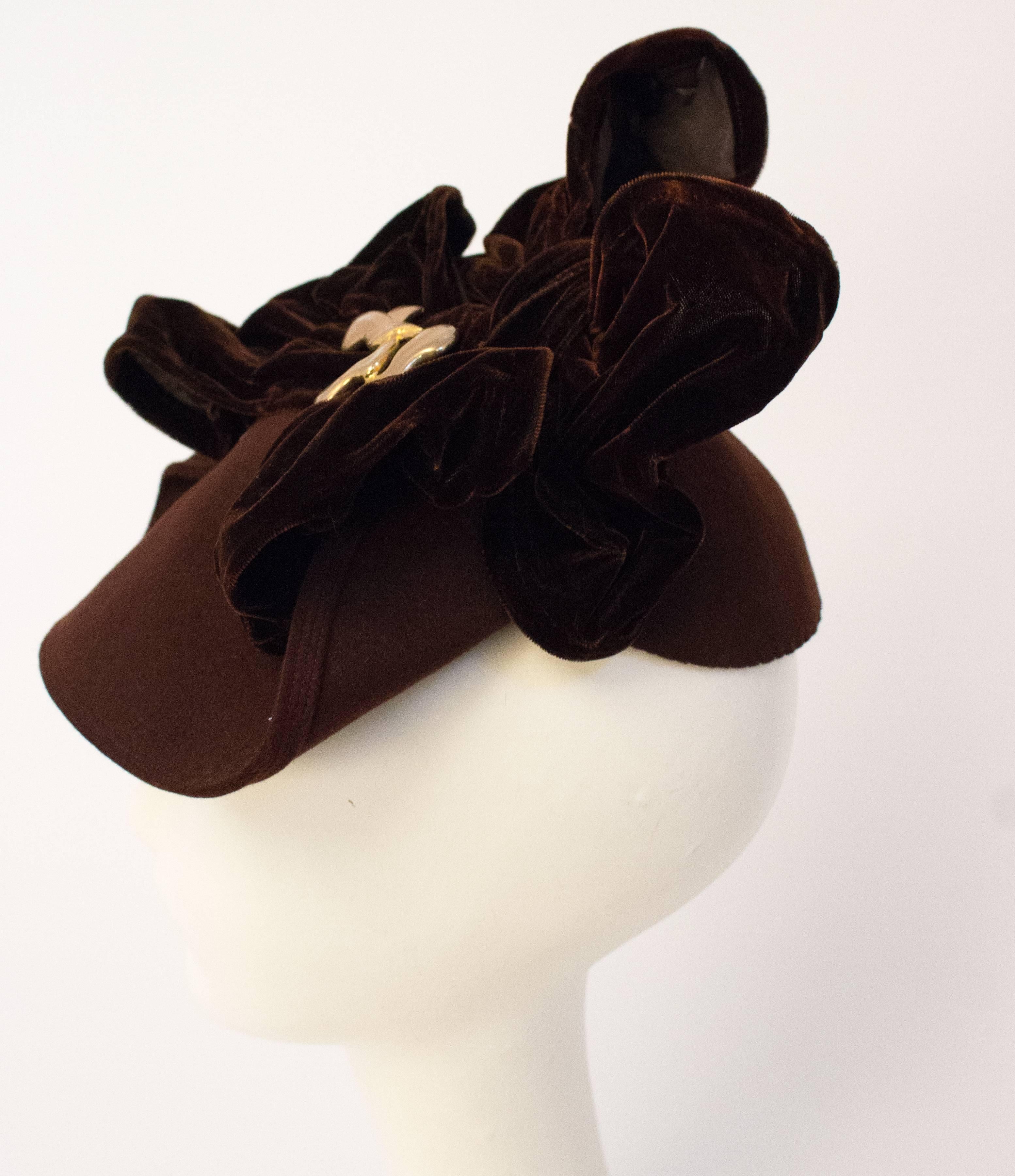 Women's 30s Brown Velvet Bow Hat 