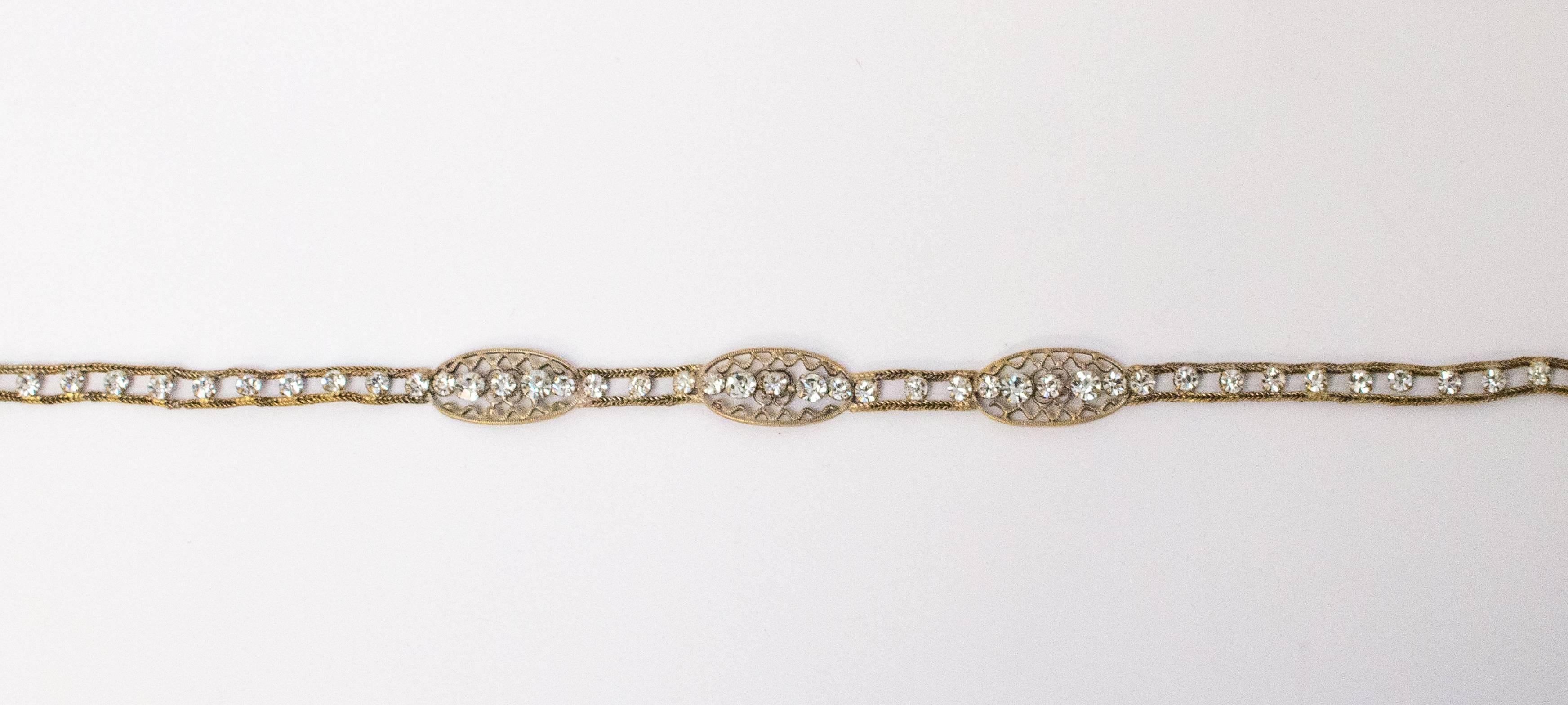 20s Crystal and Brass Filigree Headband In Excellent Condition In San Francisco, CA