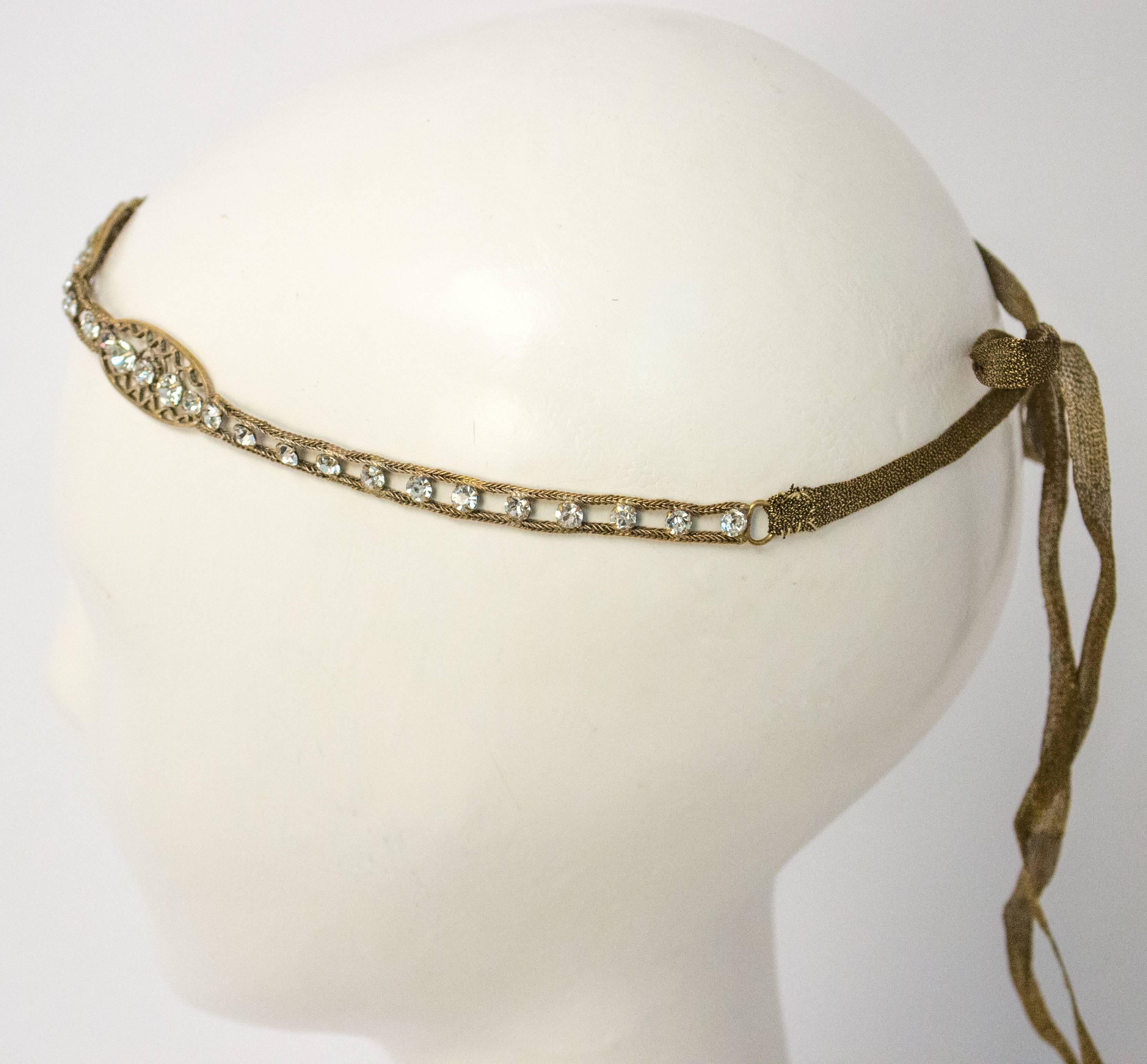 Women's 20s Crystal and Brass Filigree Headband