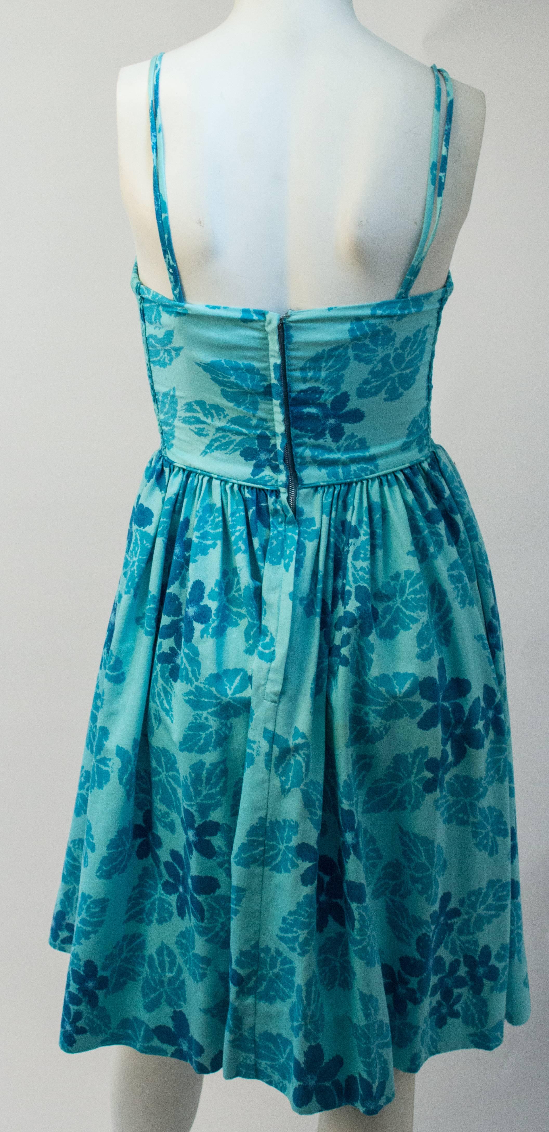Women's 50s Blue Floral Hawaiian Dress
