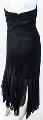 80s I Magnin Black Strapless Dress with Handkerchief Chiffon Hem