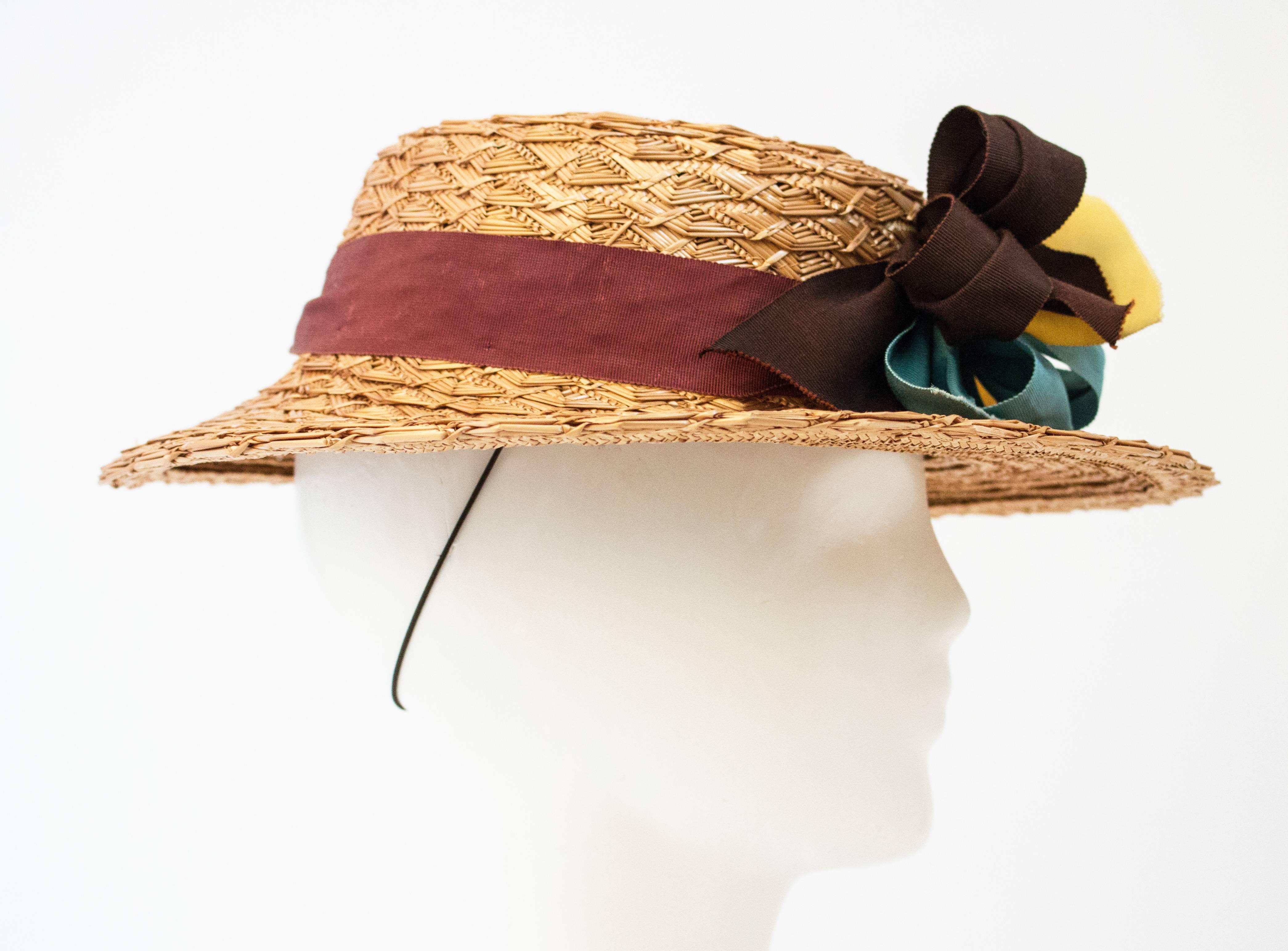 Women's 30s Straw Multi Colored Ribbon Hat