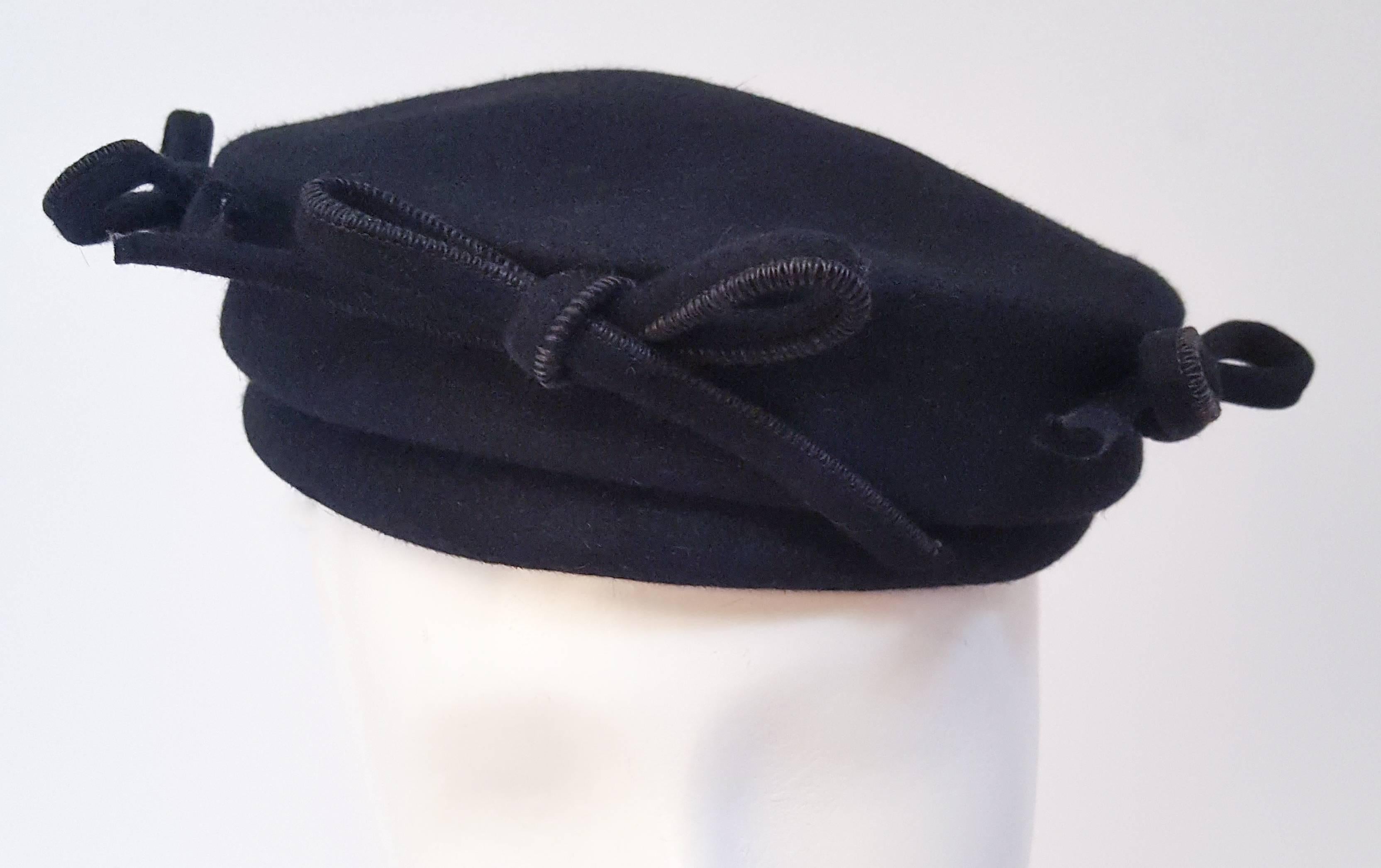 1940s Black Fashion Hat w/ Bows 1