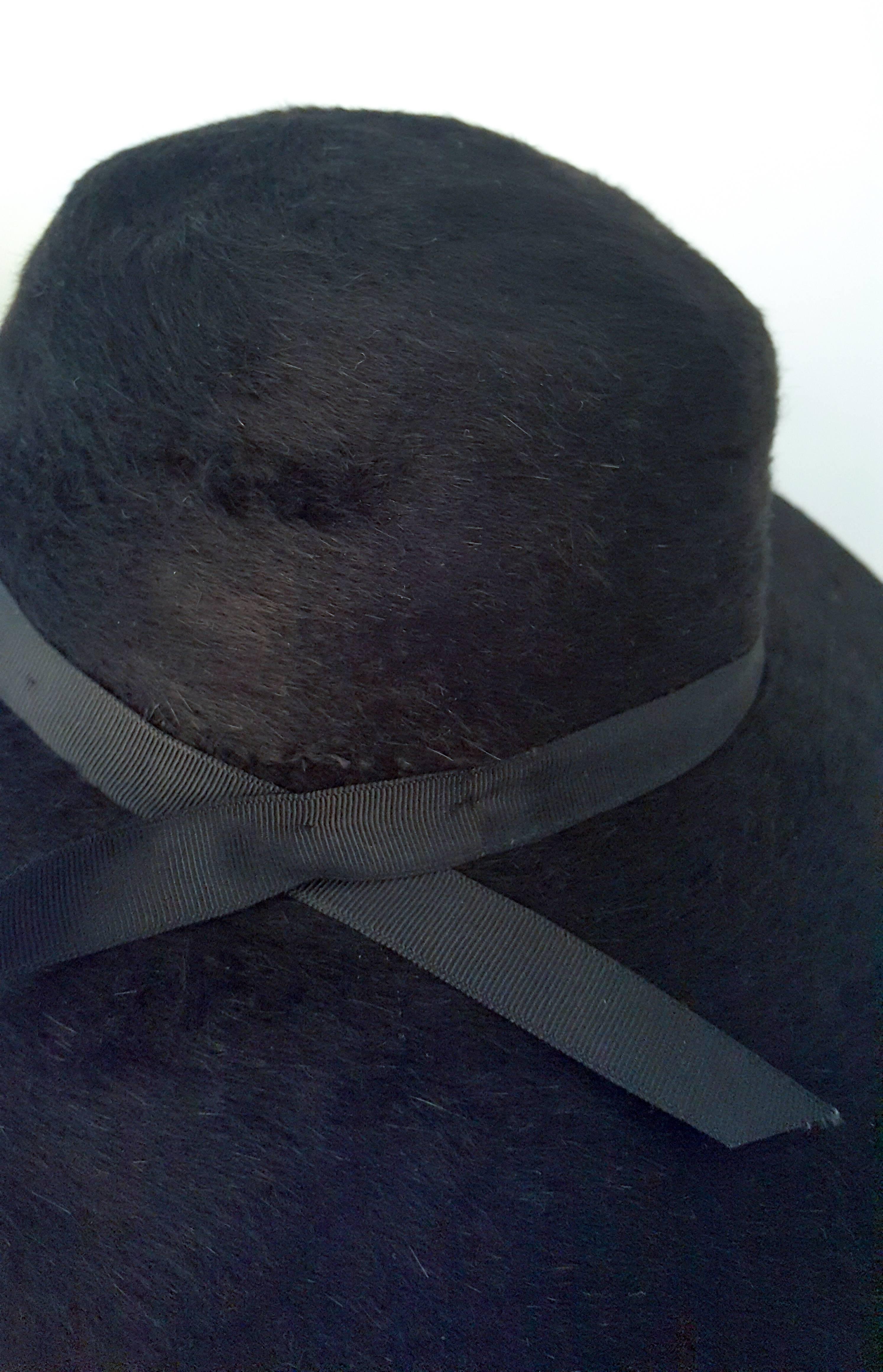 1960s Black Fur Felt Wide Brimmed Hat 1