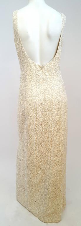 slim fit dress slacks CARMEN MARC VALVO Size 4 Cream Beaded Lace Overlay Sleeveless Gown  Sui  Generis Designer Consignment