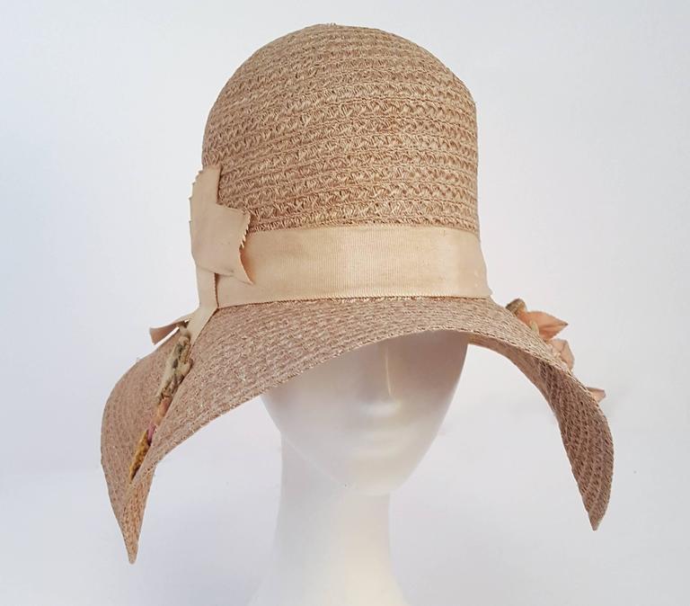 1920s Wide Brim Floral Straw Hat at 1stDibs