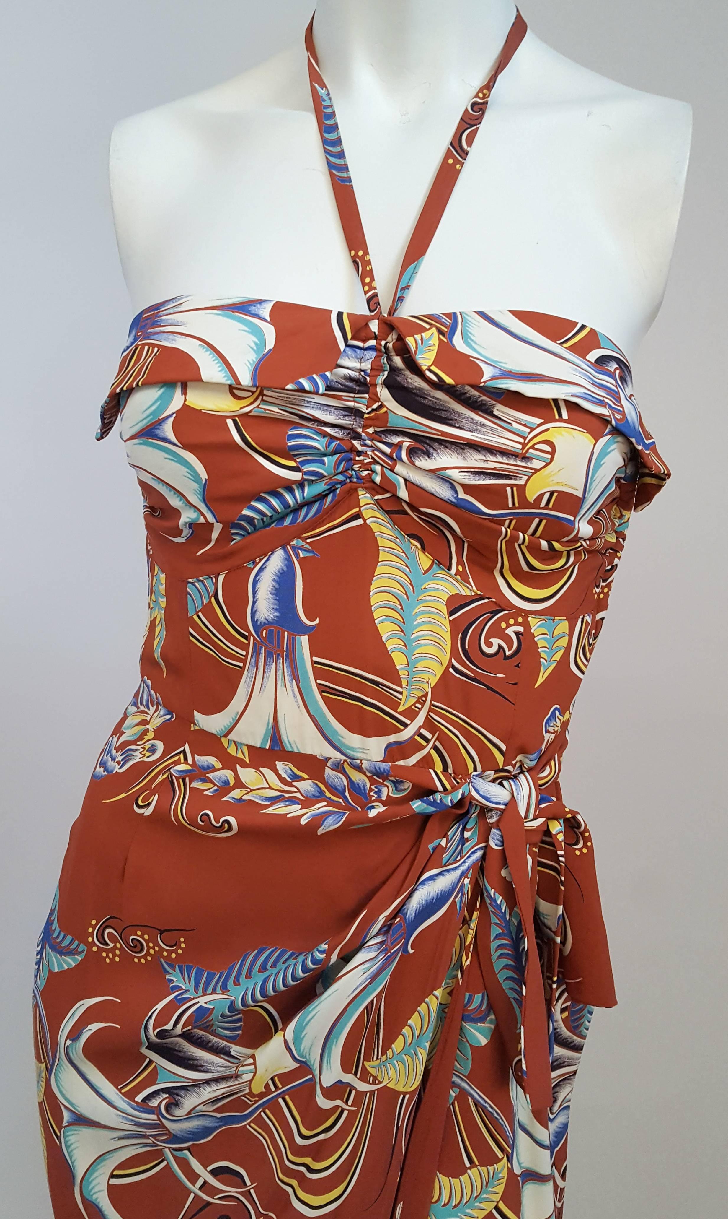 Women's 1950s Kamehameha Burnt Orange Tiki Dress & Bolero