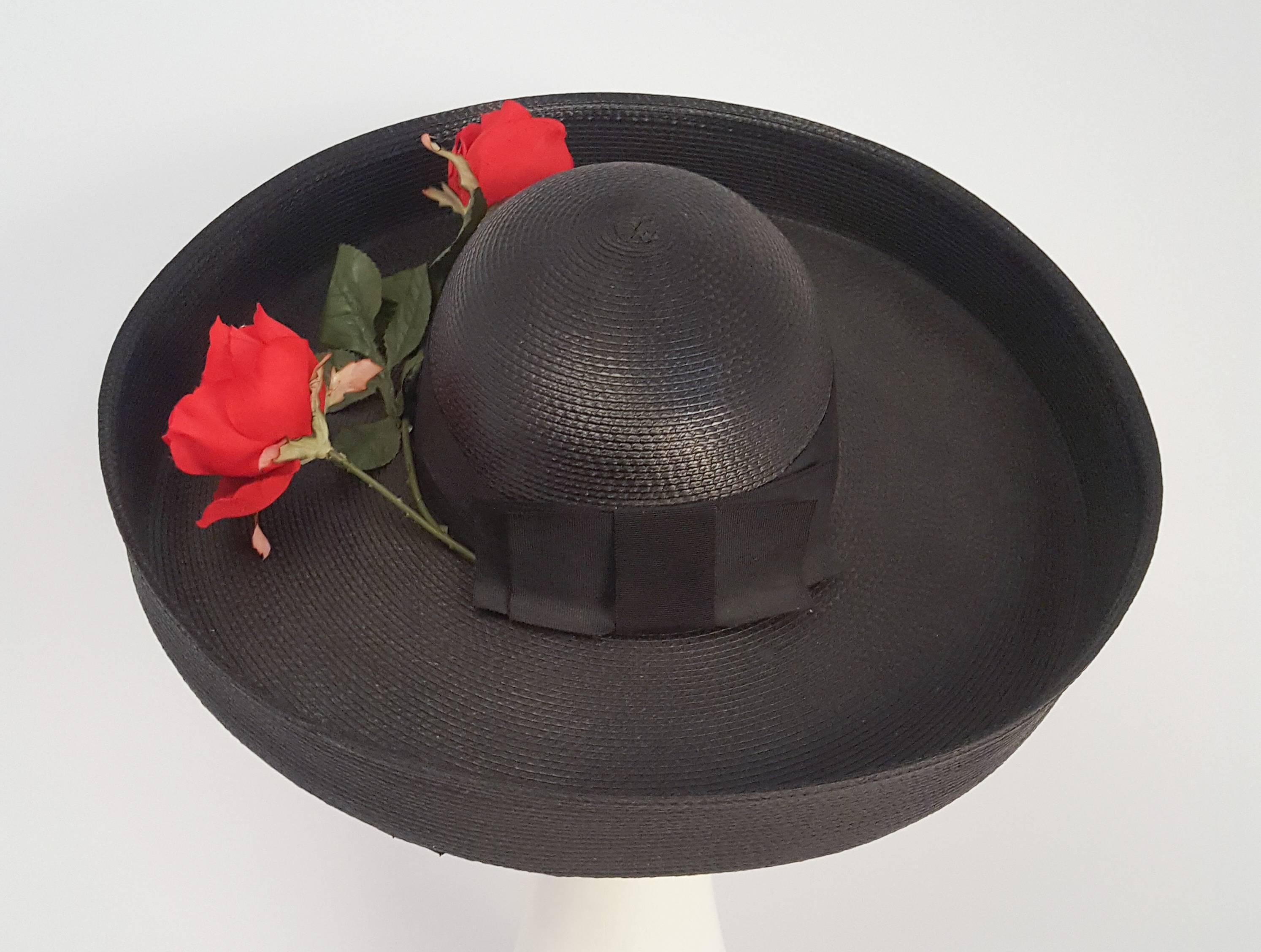 1980s Straw Sunhat w/ Roses In Excellent Condition In San Francisco, CA