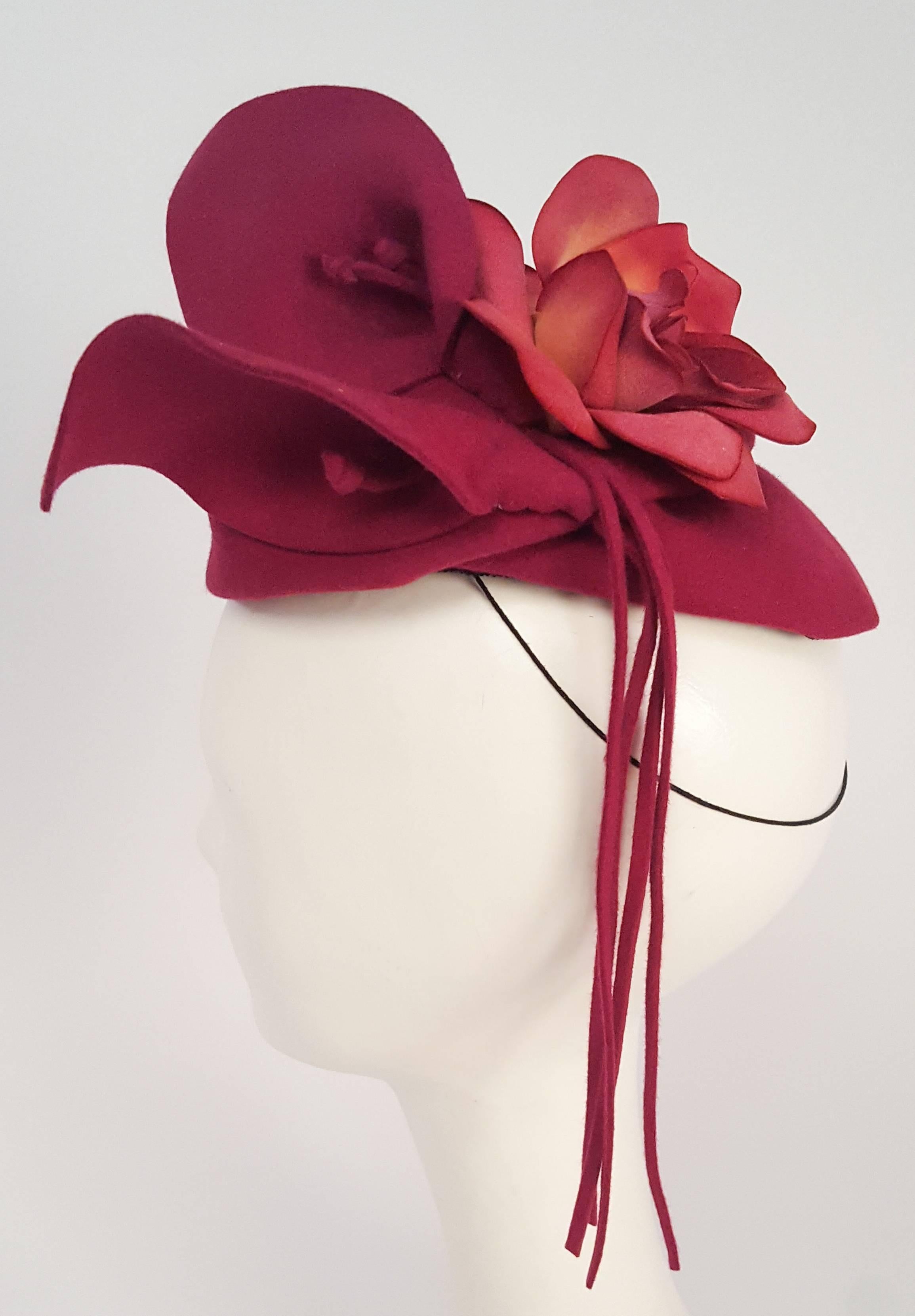 1940s Magenta Felt Flower Fashion Hat 1