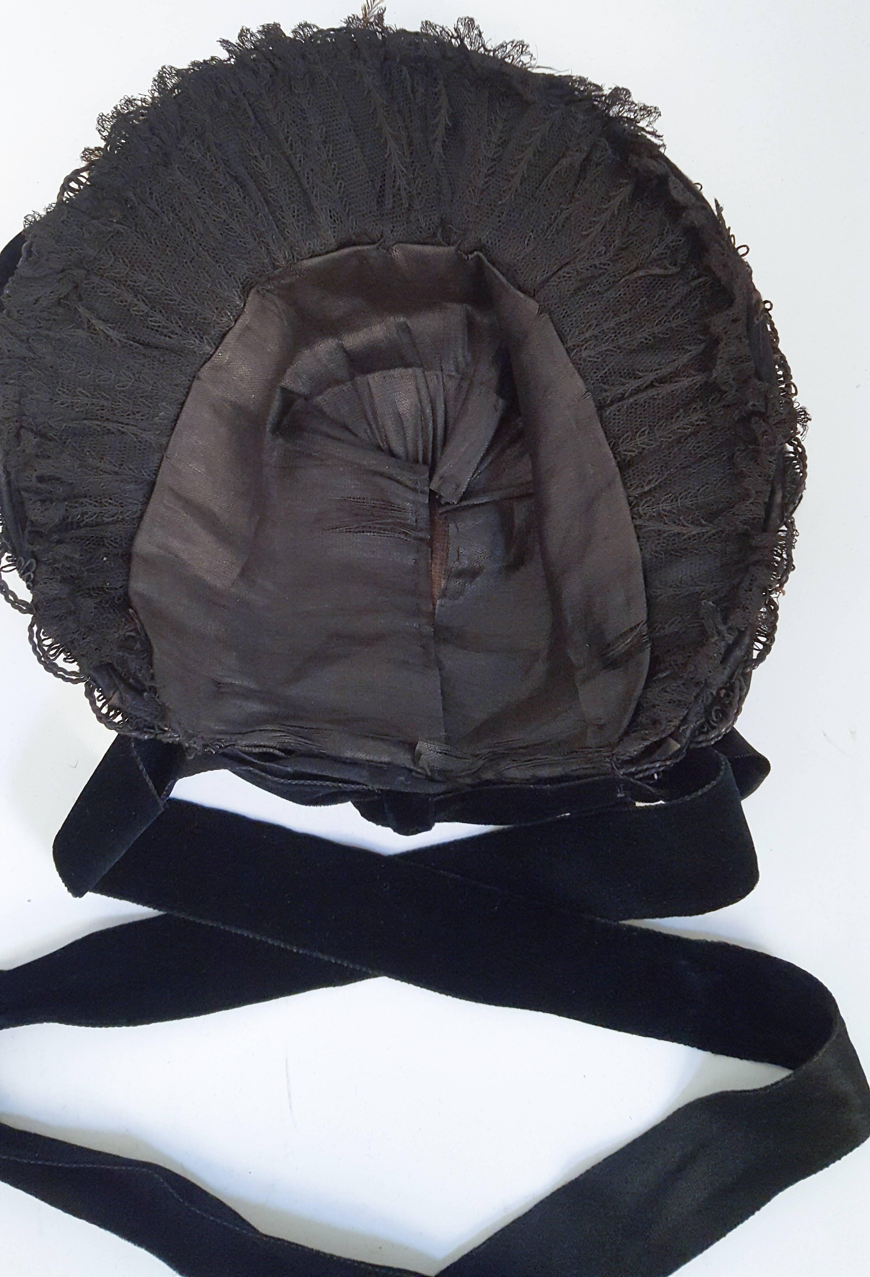 Women's Black Victorian Bonnet w/ Foliage