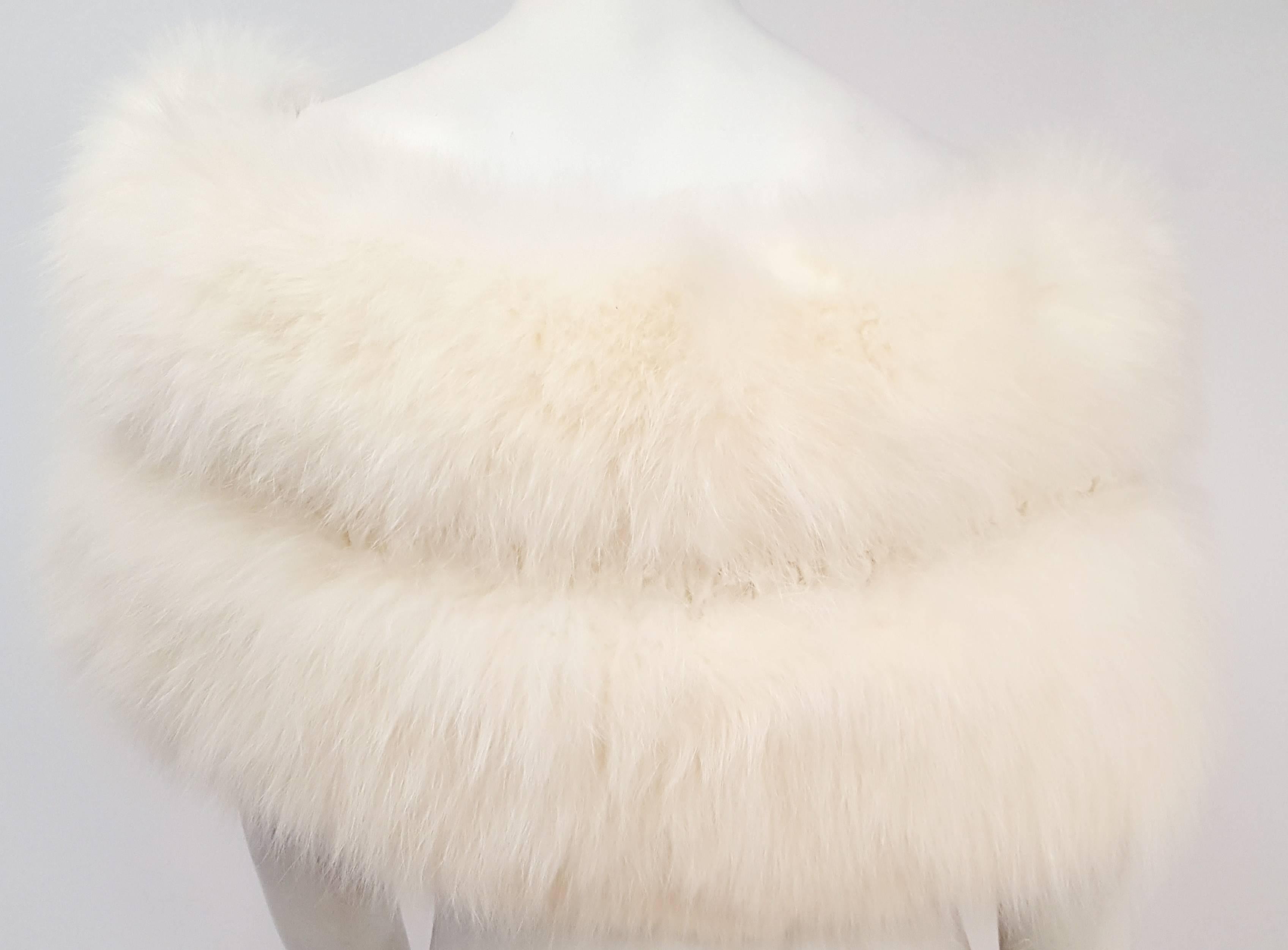 Women's White Fox Fur Stole w/ Front Ribbon Ties