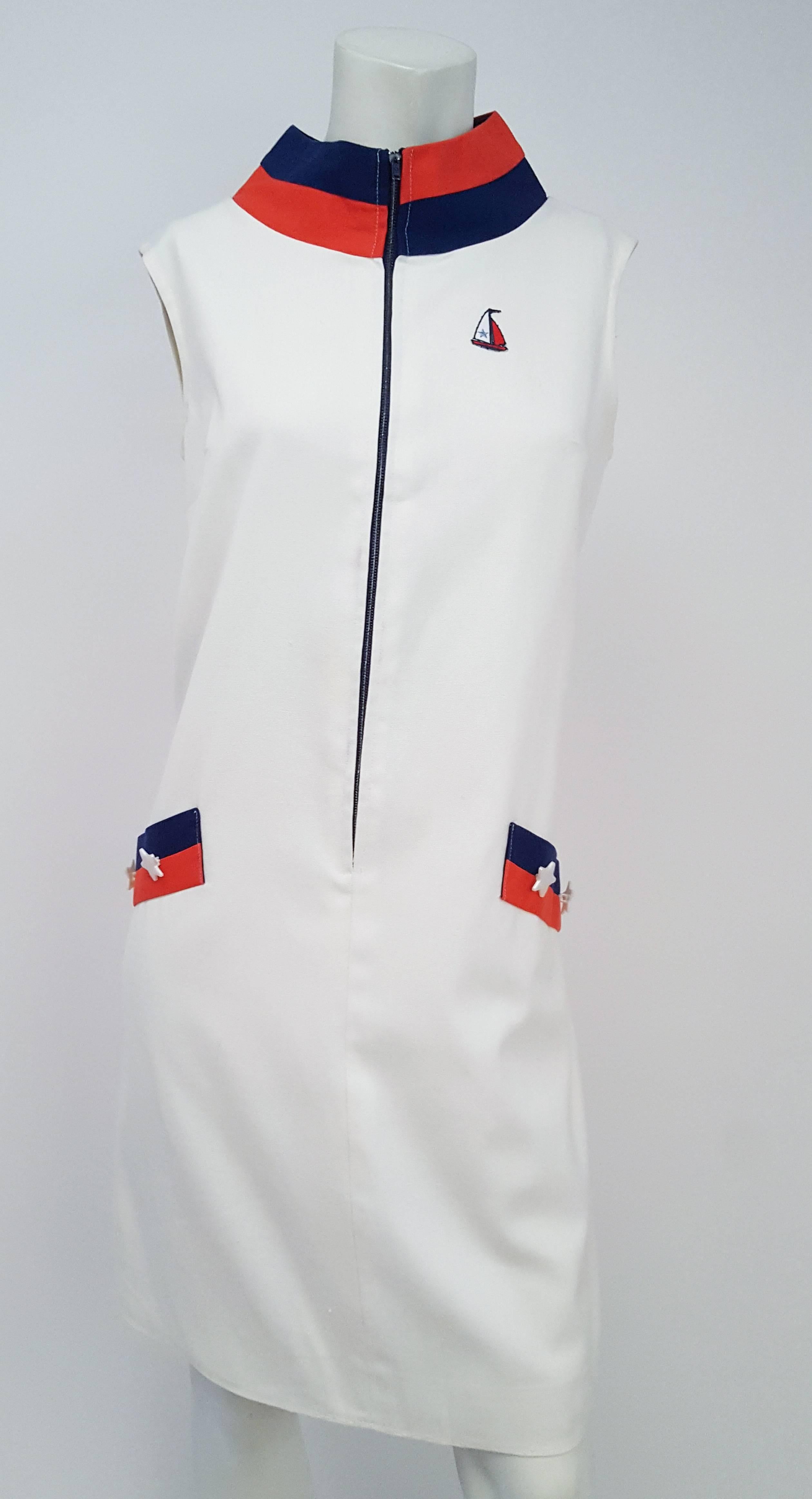 Gray 1960s Sailor Red, White, & Blue Mod Dress