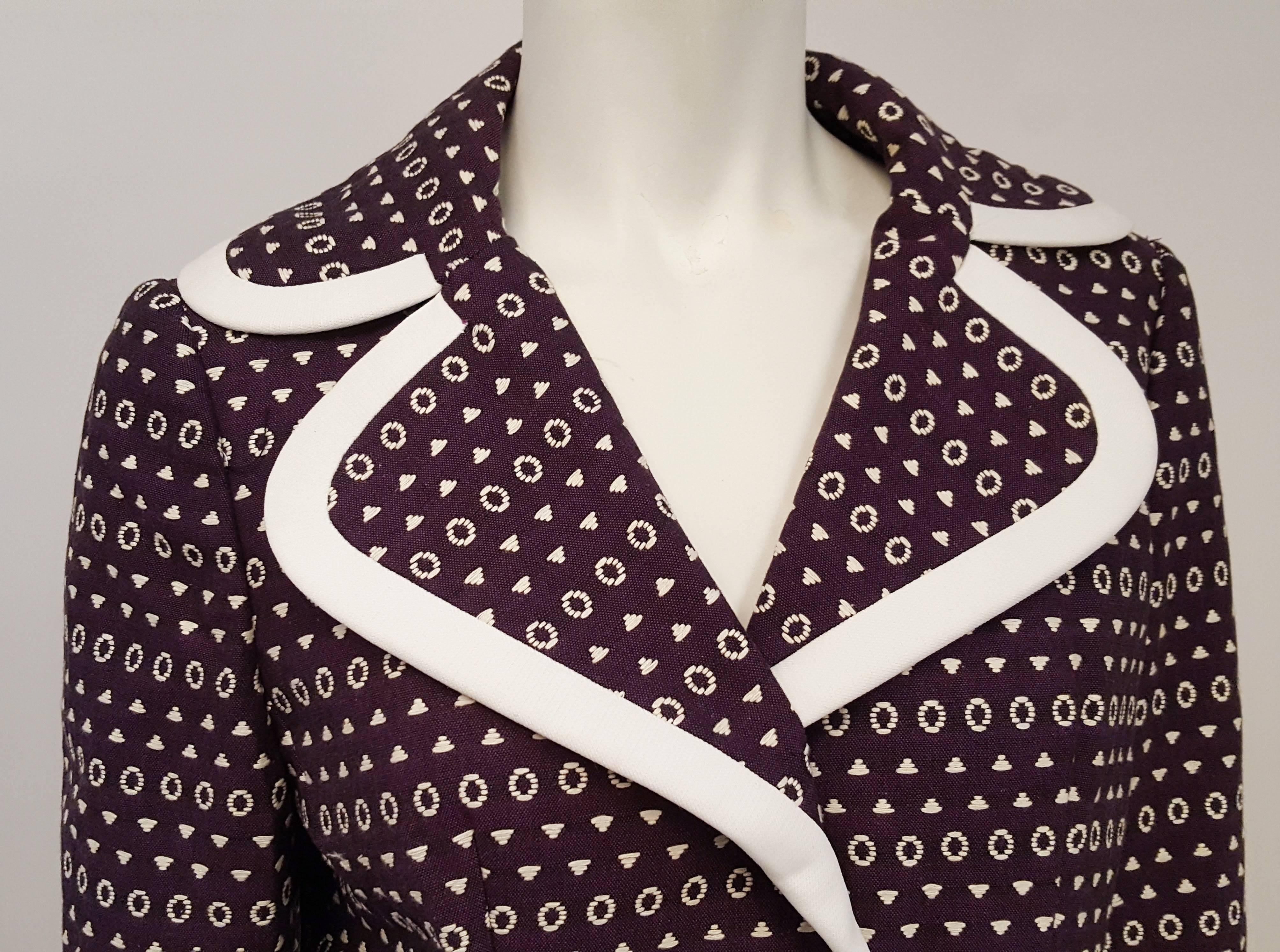 Black 1960s Lilli Ann Purple Coat w/ White Contrast Trim  For Sale