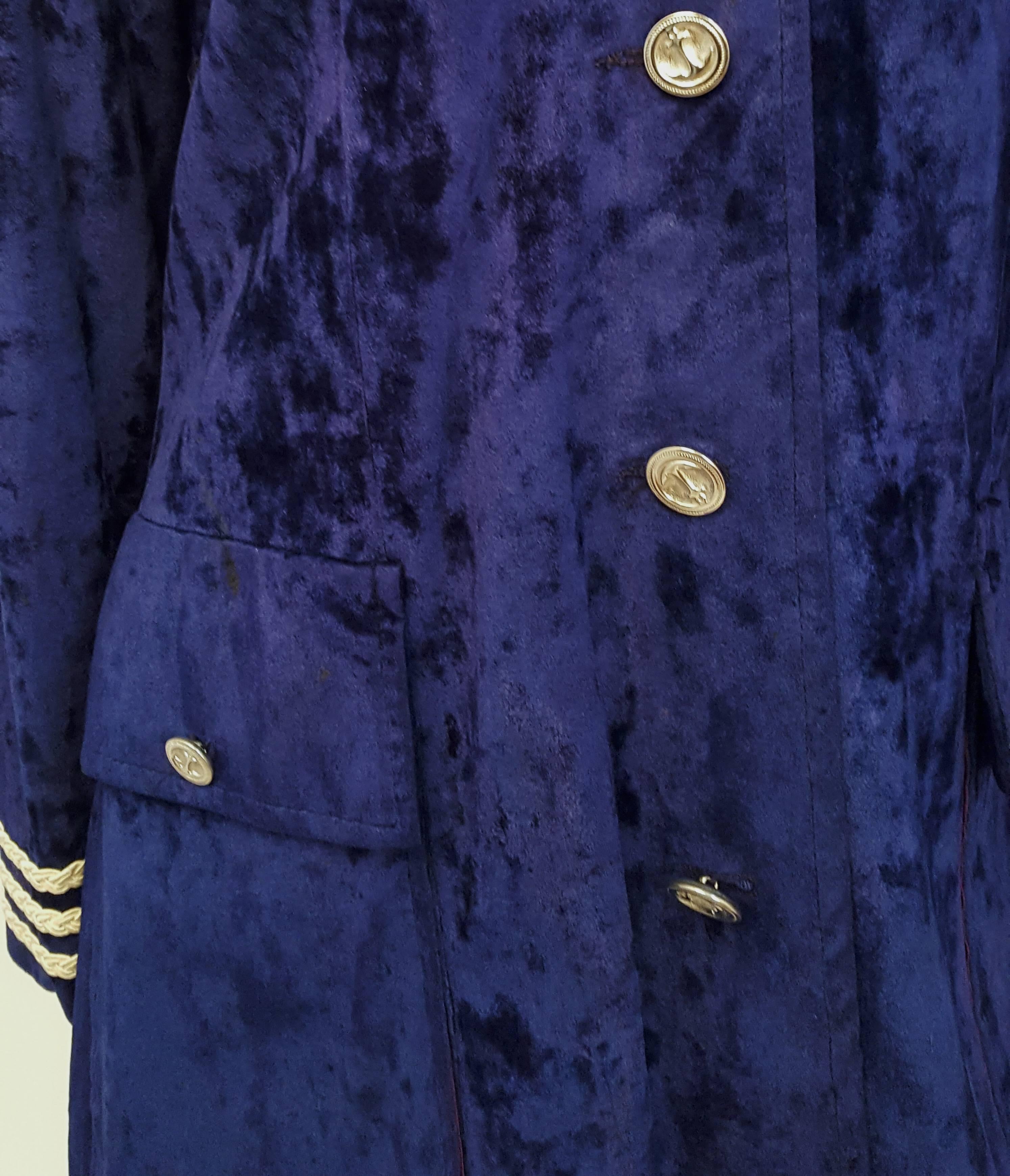 Purple 1960s Crushed Velvet Nautical Coat