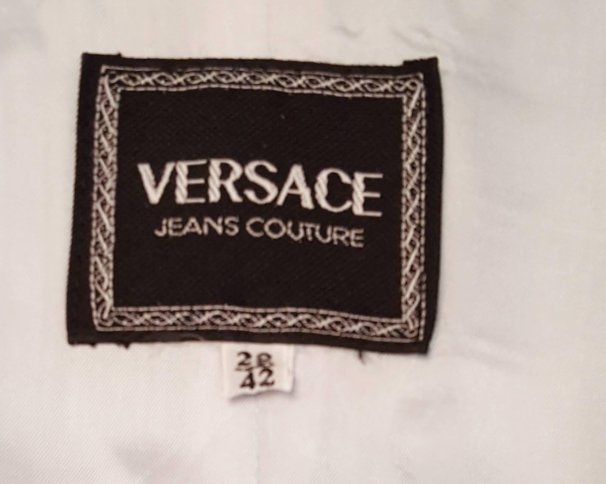 Women's 90s Versace Jeans Couture Sky Blue Medallion Detail Blazer & Skirt Set