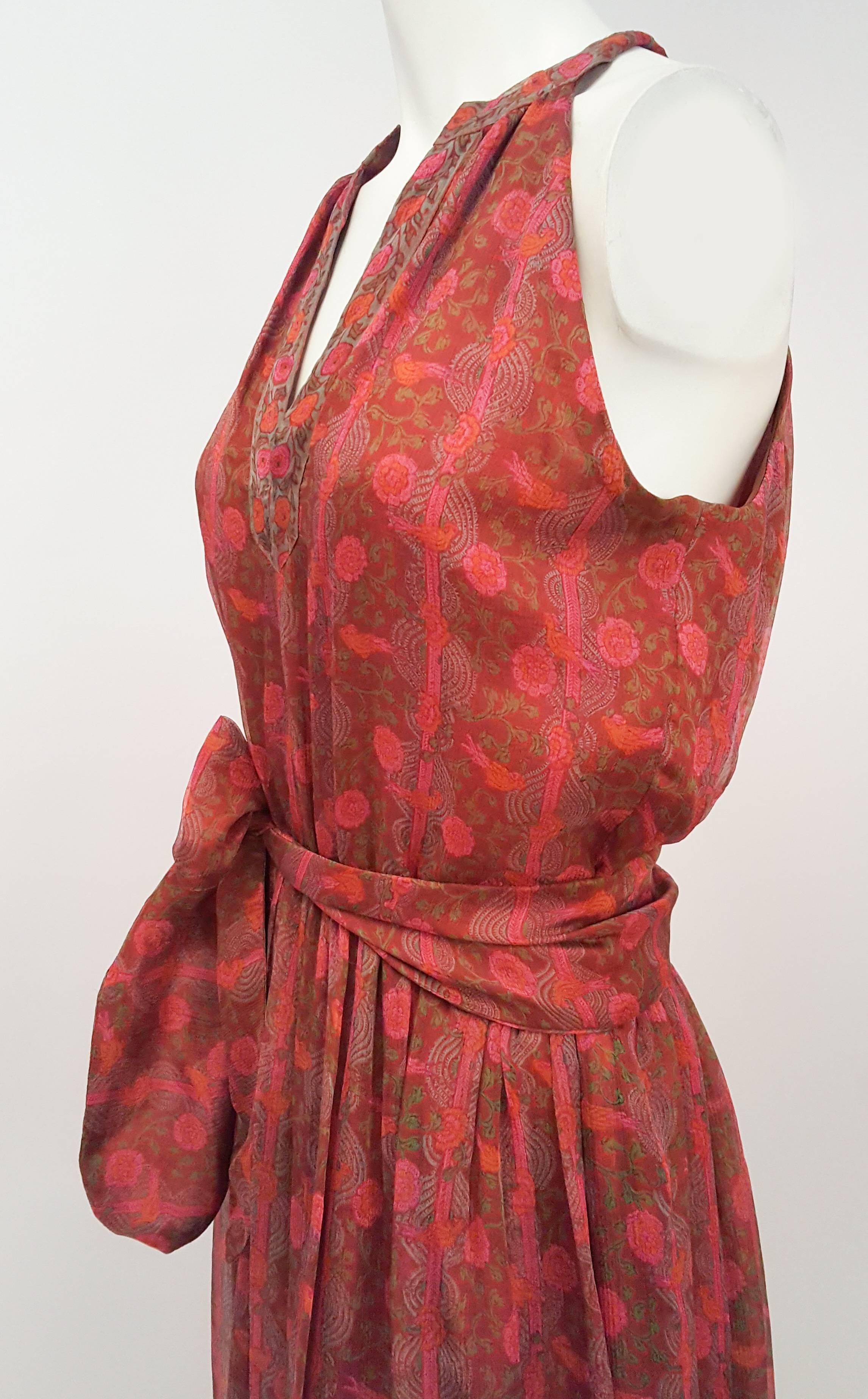 Brown 1970s Traecy Lowe Silk Chiffon Paisley Print Maxi Dress
