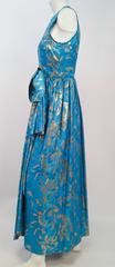 60s Richilene Blue Gown w/ Gold Lamé Threads