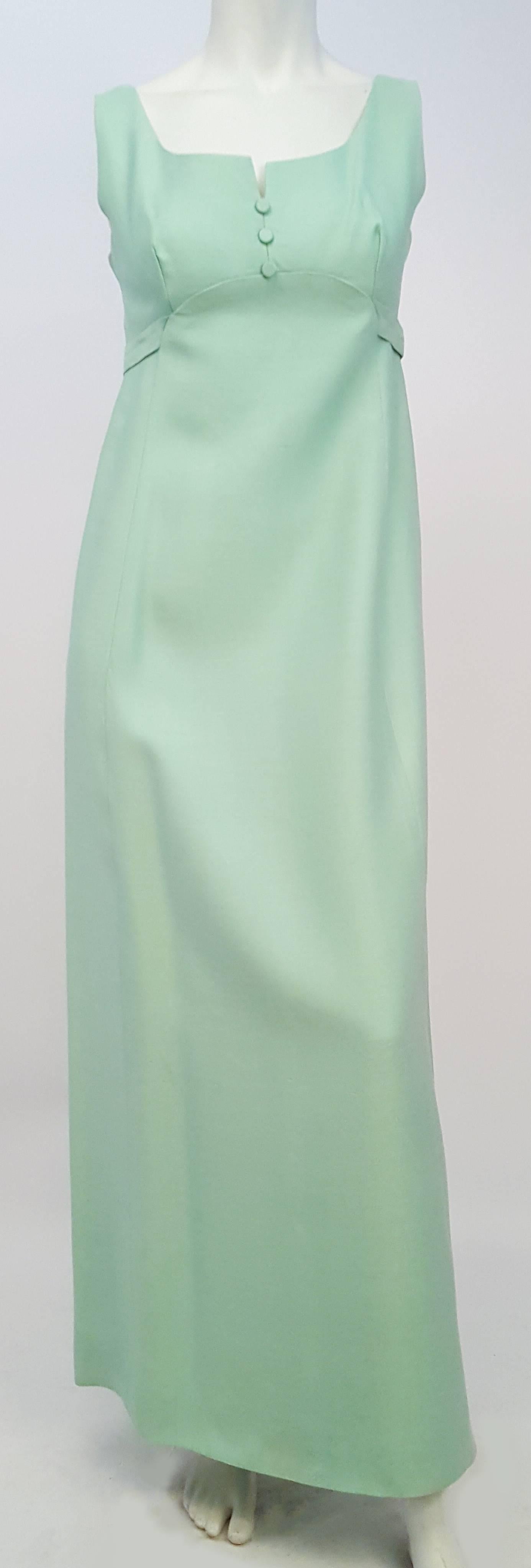 60s Emma Domb Mint Green Dress and Evening Coat Set. Snap front closures on coat. Fully lined.