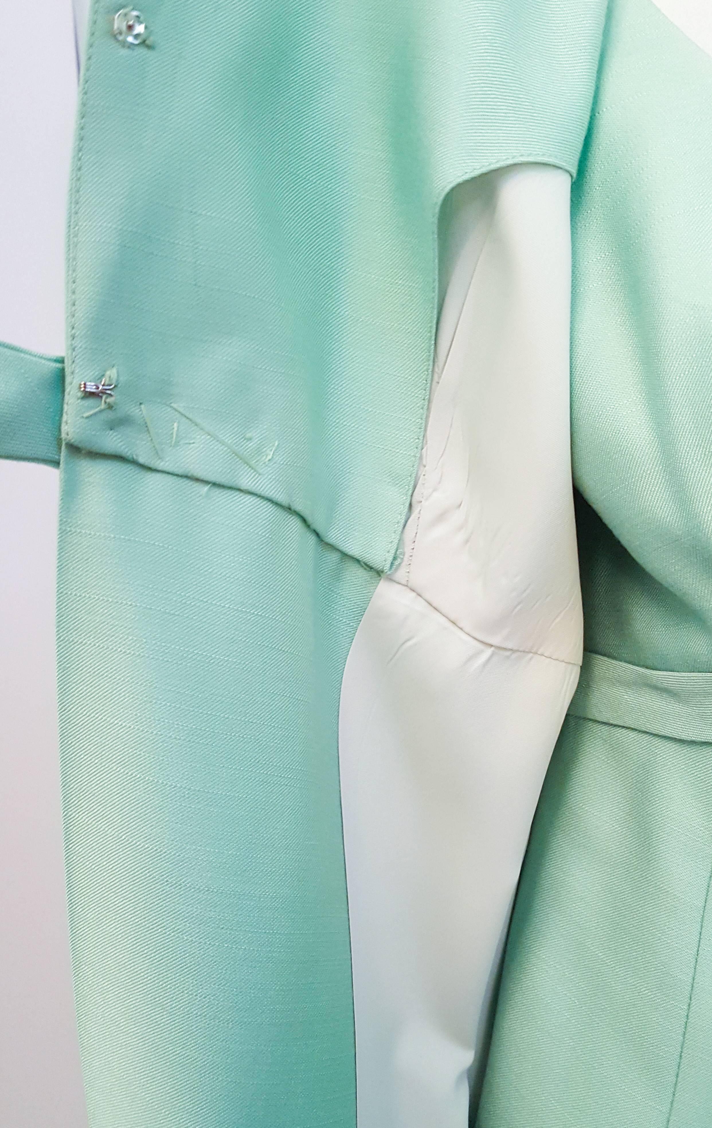 60s Emma Domb Mint Green Dress and Evening Coat Set In Excellent Condition For Sale In San Francisco, CA