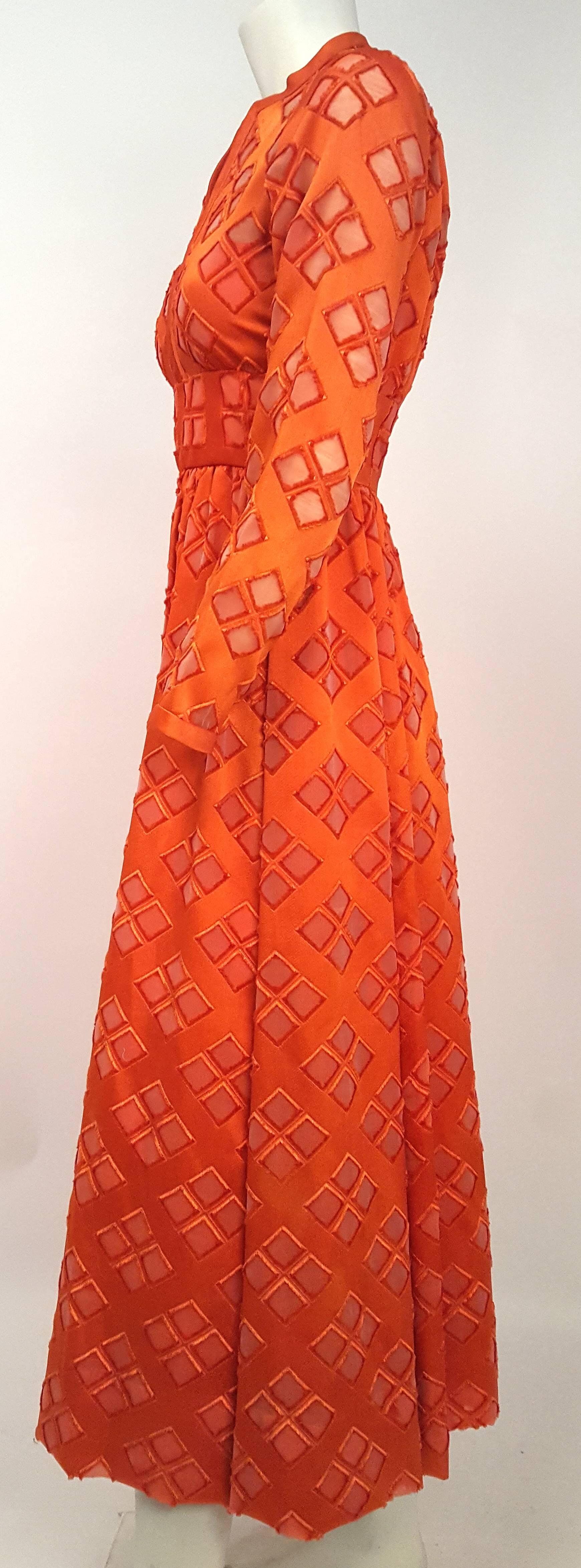 Red 70s Malcolm Starr Orange Cutout Illusion Mesh Dress