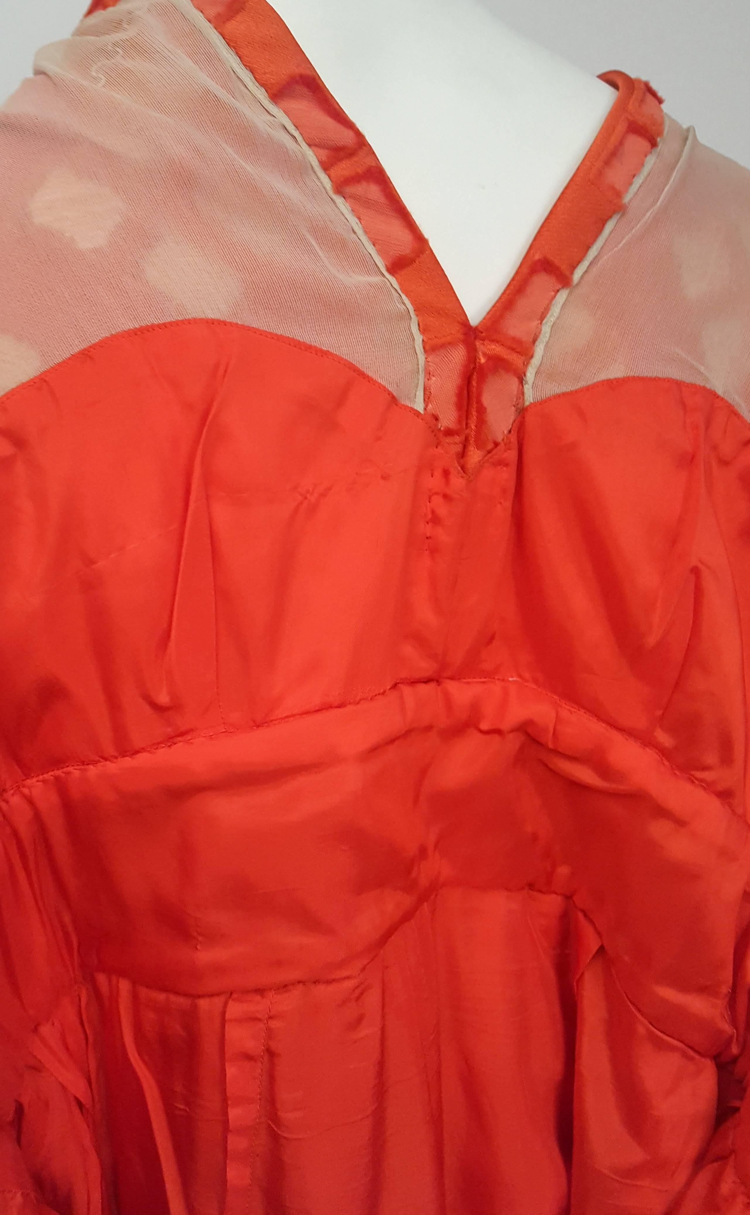70s Malcolm Starr Orange Cutout Illusion Mesh Dress 1