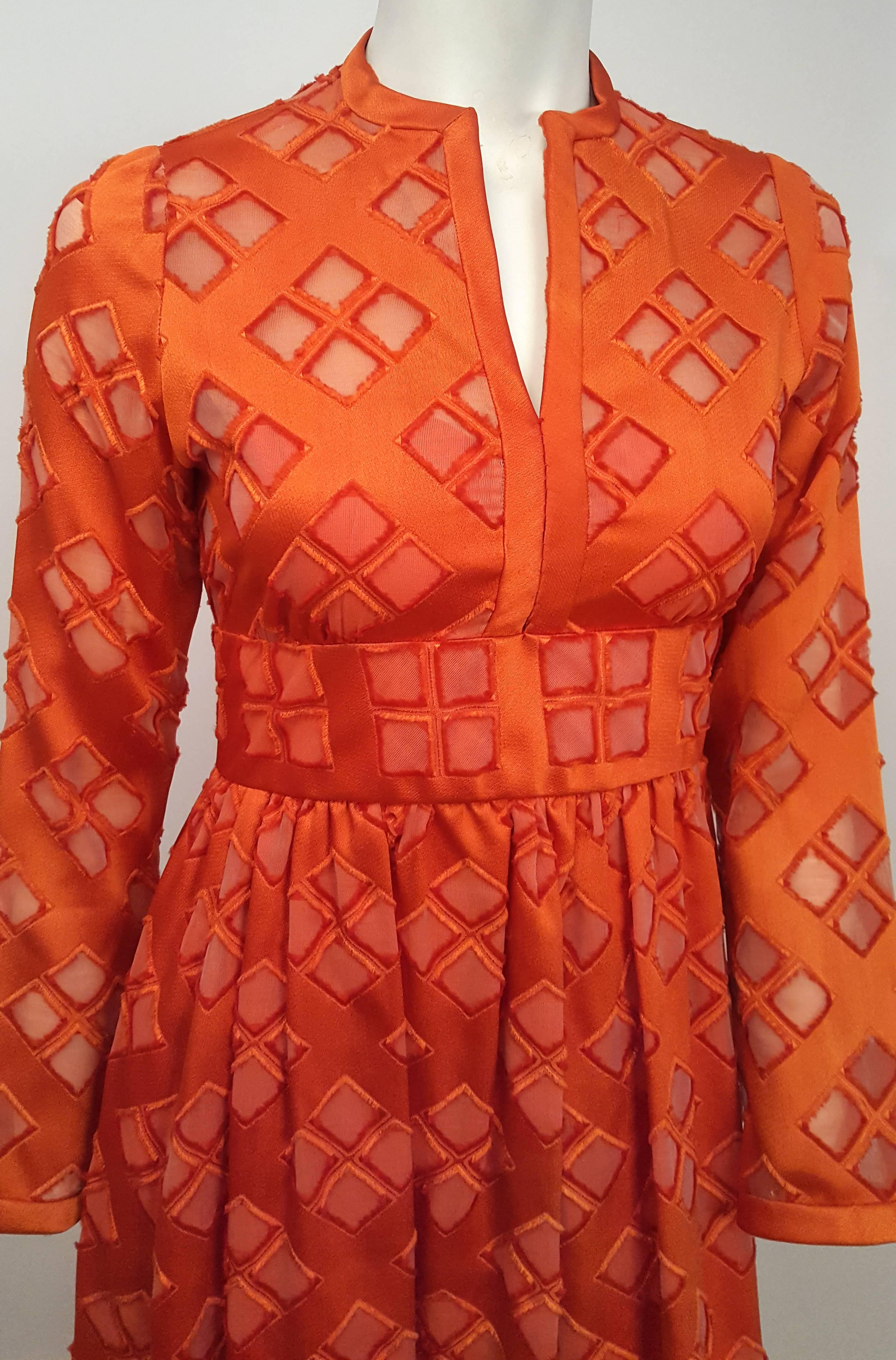 Women's 70s Malcolm Starr Orange Cutout Illusion Mesh Dress