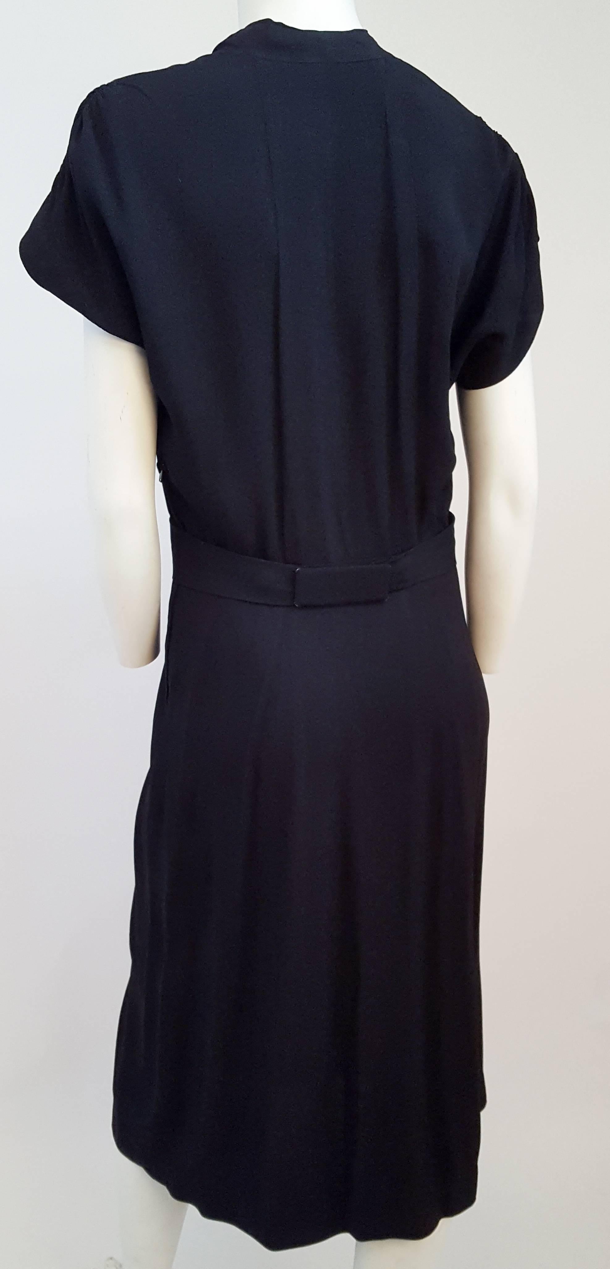 40s Black Crepe Dress w/ Beaded Butterflies In Excellent Condition In San Francisco, CA